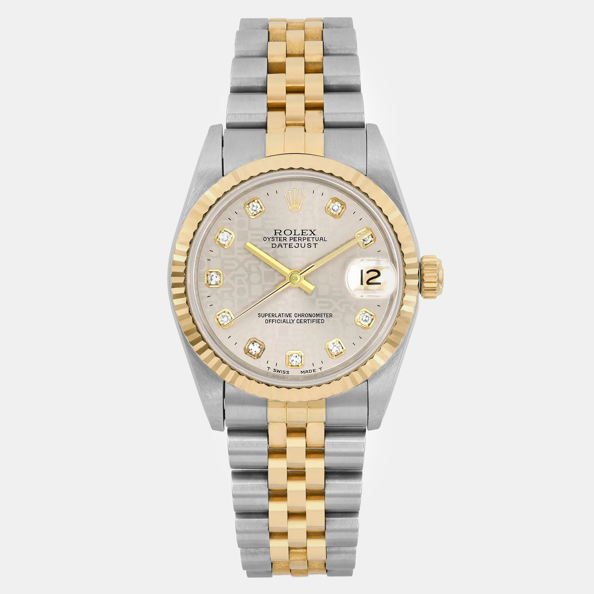 

Rolex Grey Diamond 18k Yellow Gold Stainless Steel Datejust 68273 Automatic Women's Wristwatch 31 mm
