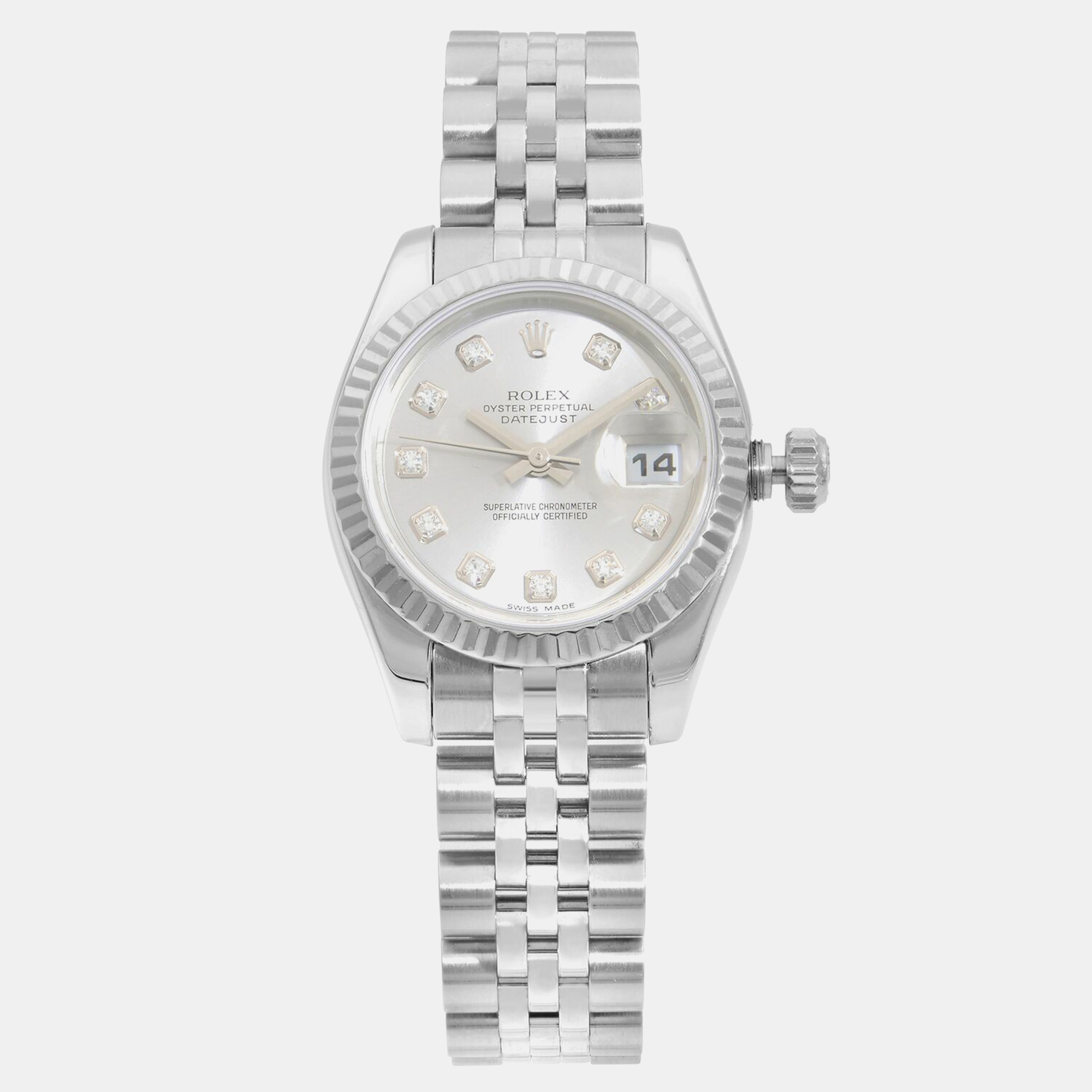 

Rolex Silver Stainless Steel Datejust 179174 Automatic Women's Wristwatch 26 mm