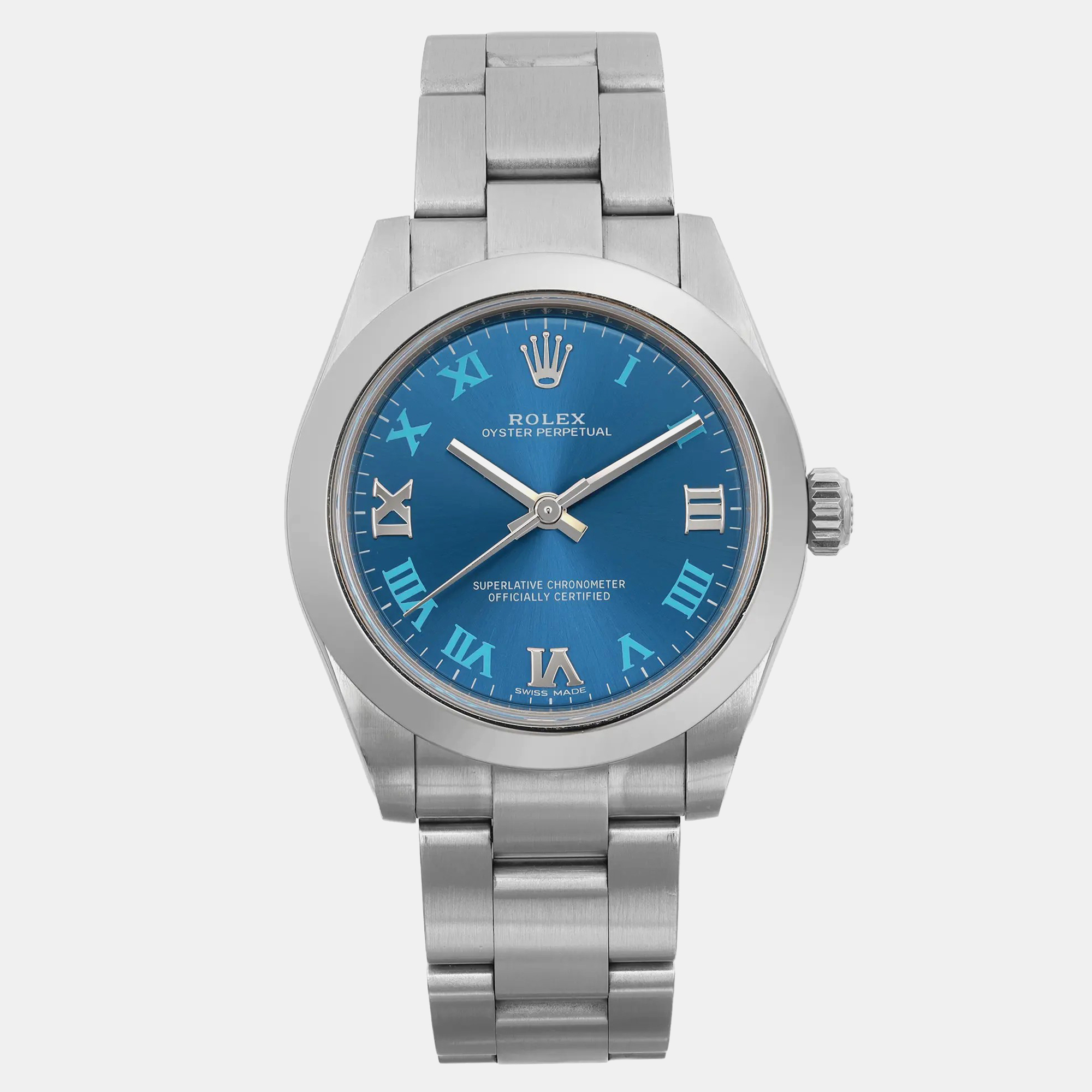 

Rolex Blue Stainless Steel Oyster Perpetual 177200 Automatic Women's Wristwatch 31 mm