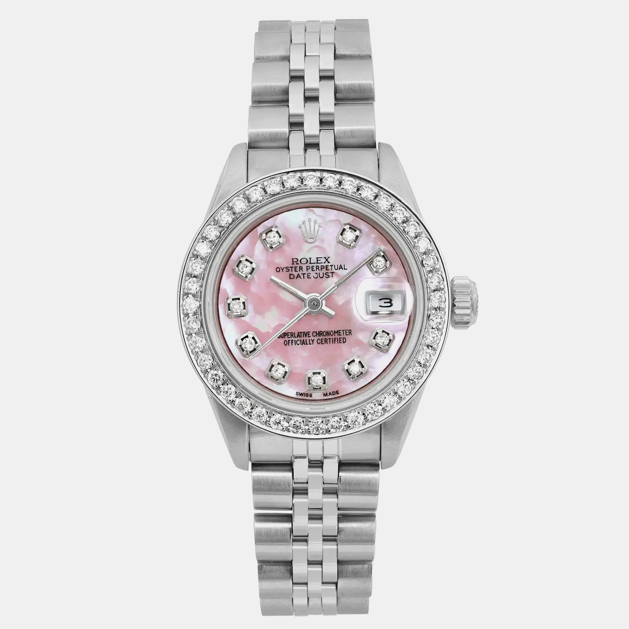 

Rolex Customised Pink MOP Diamond Stainless Steel Datejust