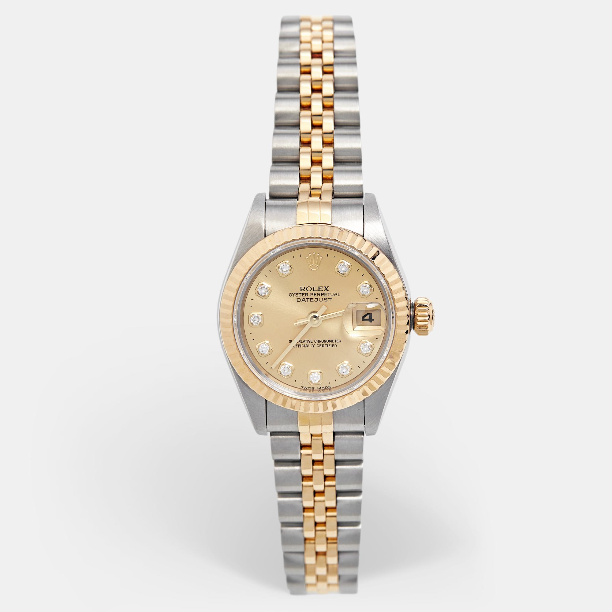 

Rolex Champagne Diamond 18k Yellow Gold Stainless Steel Datejust 69173 Women's Wristwatch 26 mm