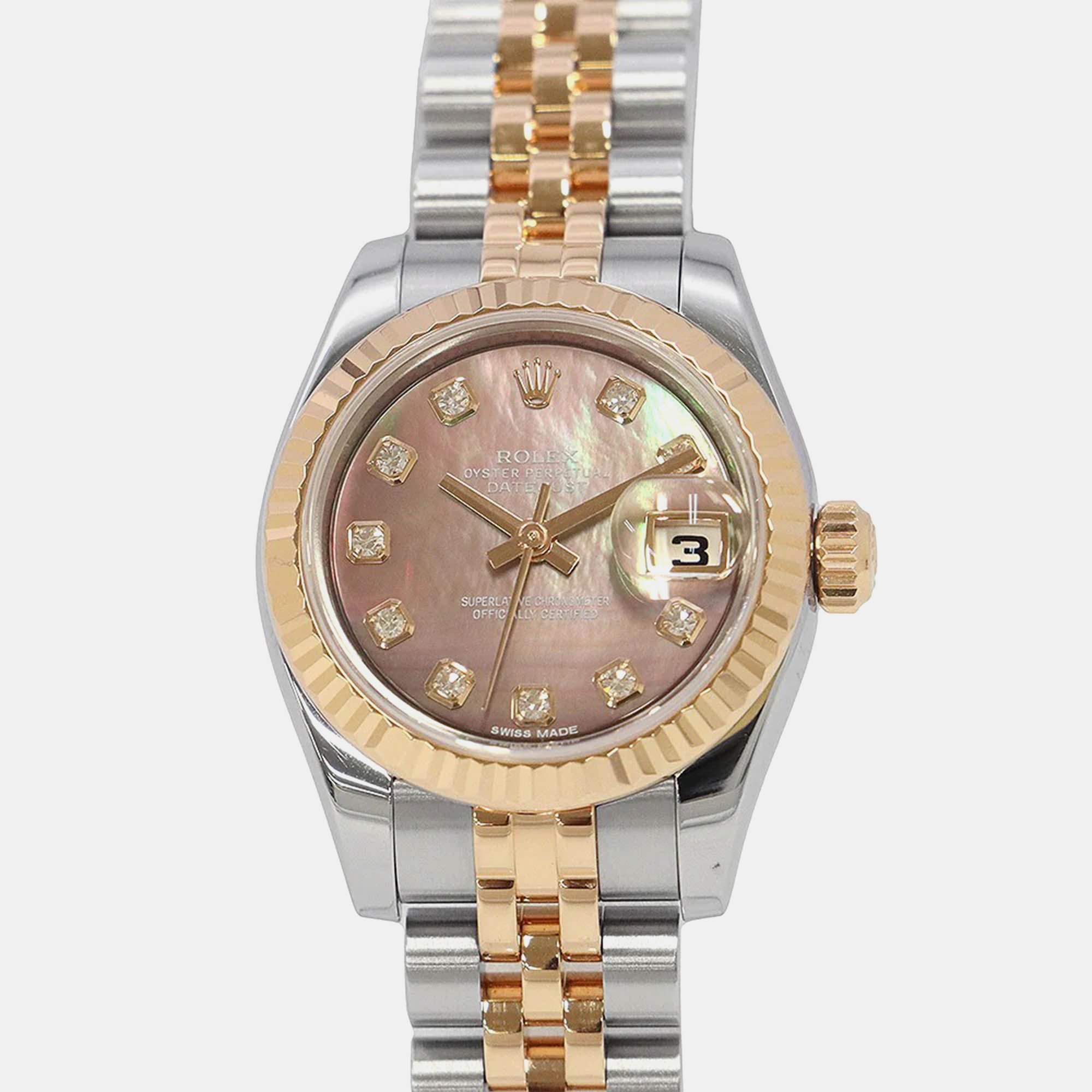 

Rolex Datejust 179171NG Automatic Black MOP 18K Rose Gold Diamond Stainless Steel Women's Wristwatch 26 mm