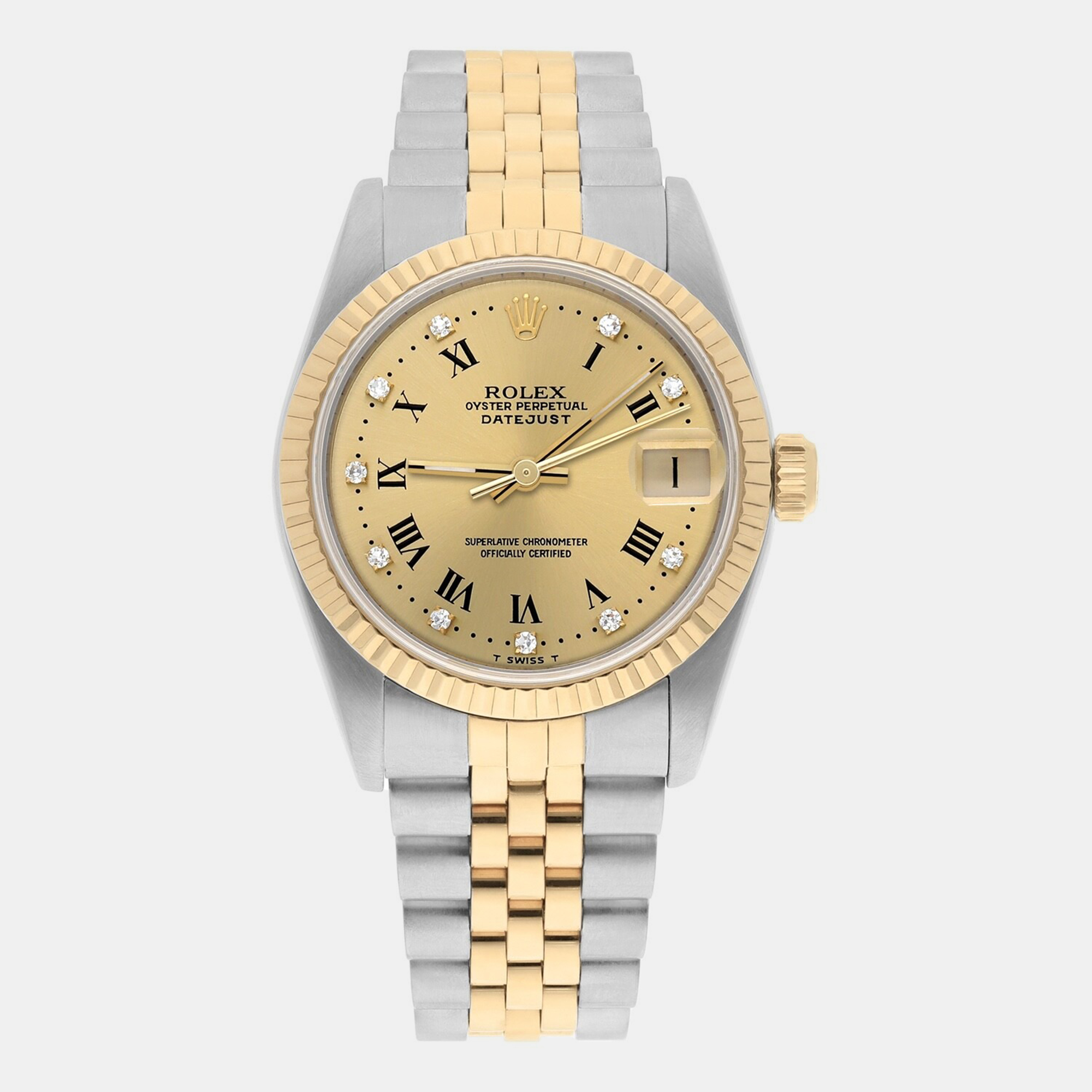 

Rolex Datejust 68273 Automatic Champagne 18k Yellow Gold Stainless Steel Diamond Women's Wristwatch 31 mm