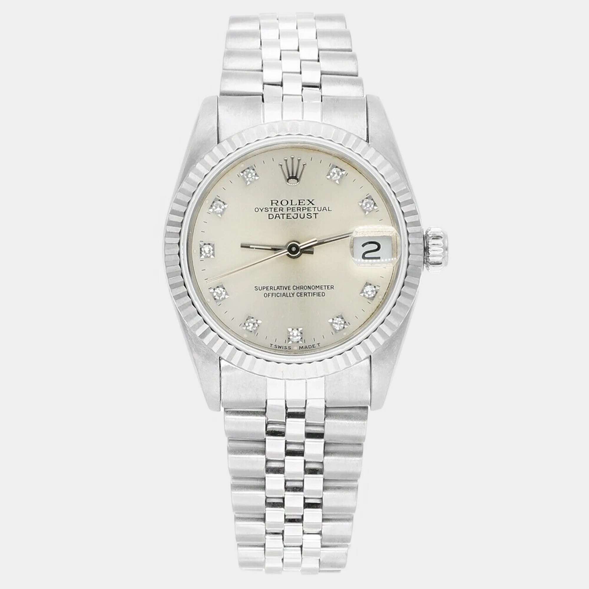 

Rolex Datejust 68274 Automatic Silver Diamond Stainless Steel Women's Wristwatch 31 mm, Cream