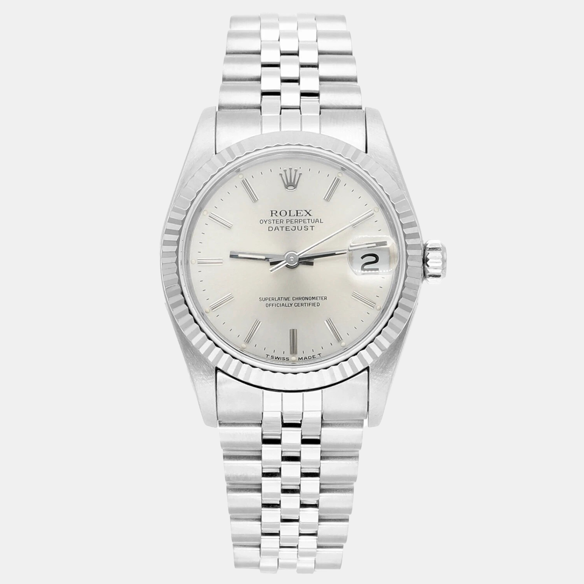 Pre-owned Rolex Datejust 68274 Automatic Silver Stainless Steel Women's Wristwatch 31 Mm