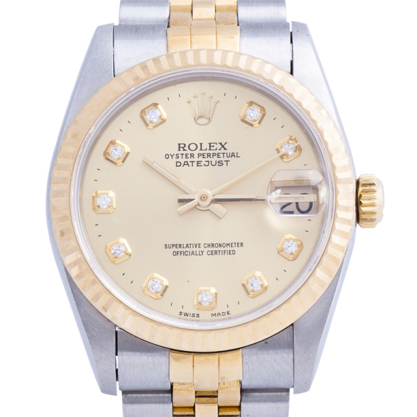 مملوكة مسبقًا Rolex Gold 18K Yellow Gold and Stainless Steel DateJust Women's Wristwatch 31MM