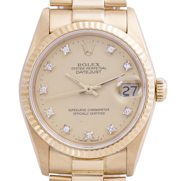 مملوكة مسبقًا Rolex Gold 18K Yellow Gold DateJust Women's Wristwatch 31MM