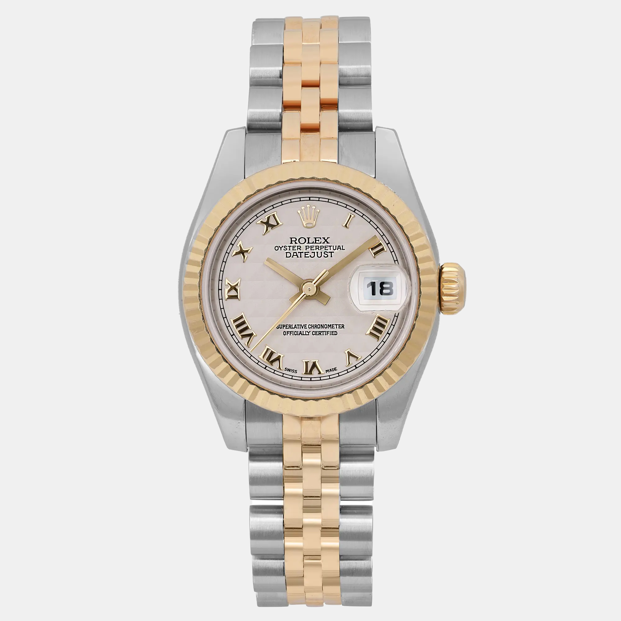 

Rolex Datejust 179173 Automatic Ivory Dial 18K Yellow Gold Stainless Steel Women's Wristwatch 26 mm, White