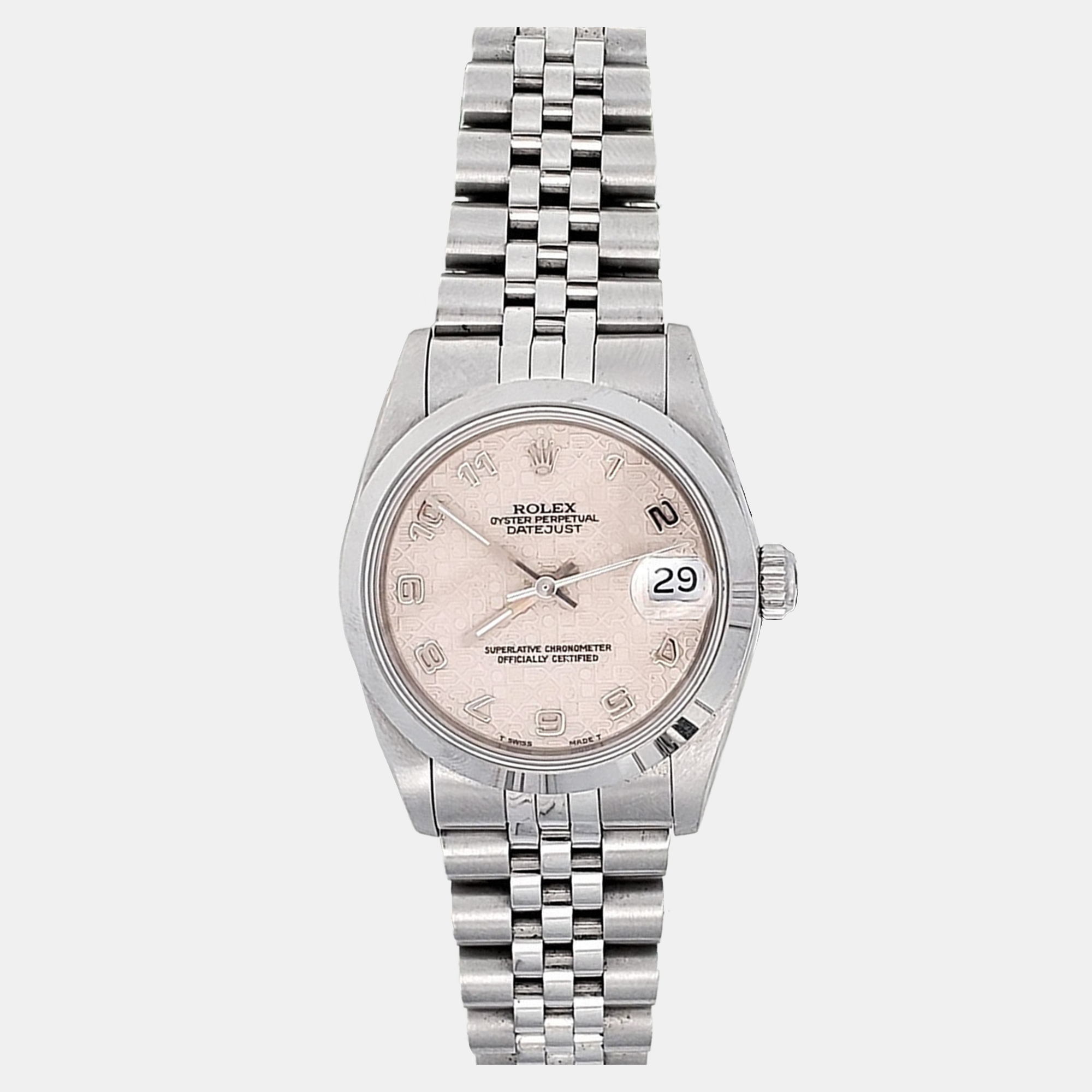 Pre-owned Rolex Datejust 68240 Automatic Cream Stainless Steel Women's Wristwatch 31 Mm In White