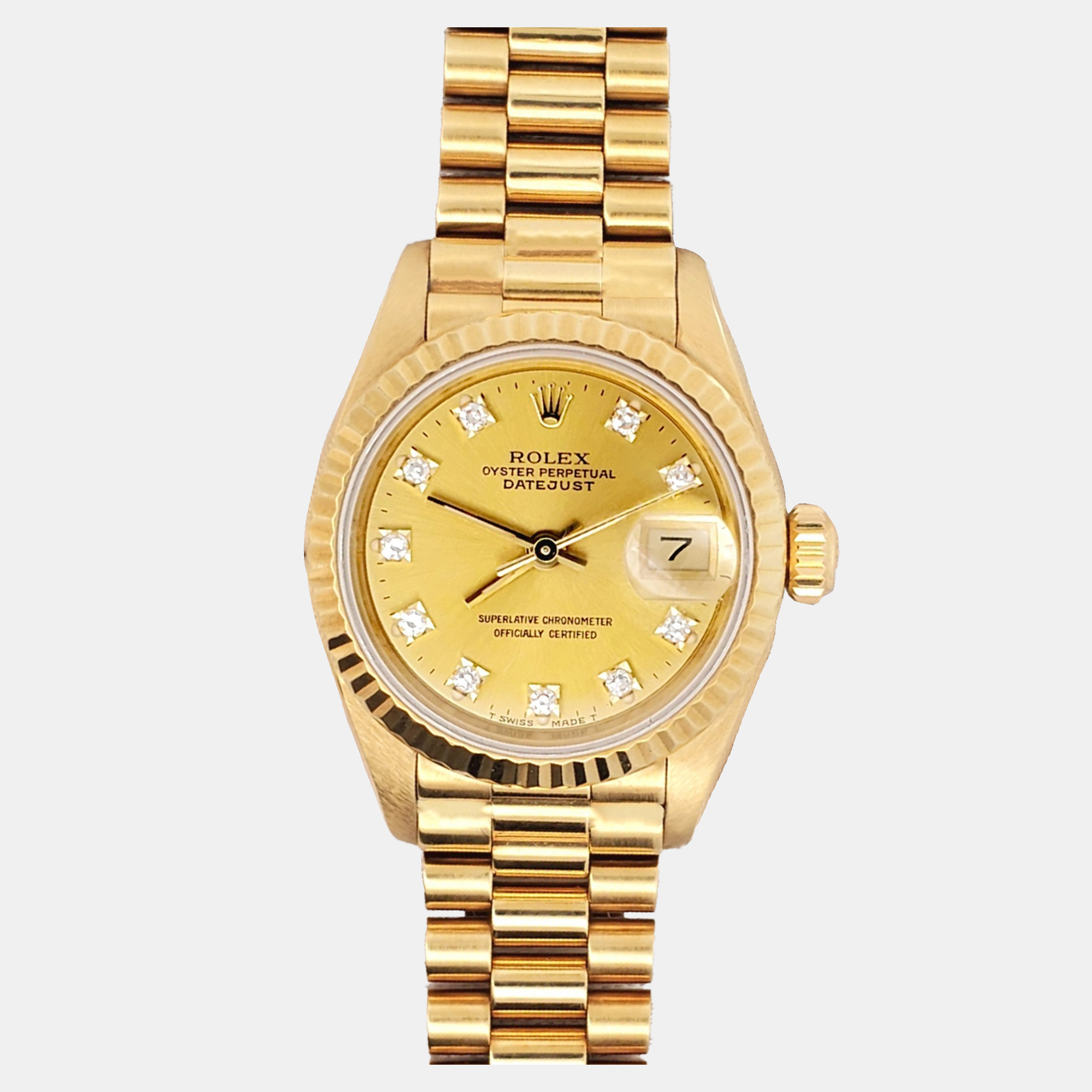 

Rolex President Datejust 69178 Automatic Champagne Diamond 18K Yellow Gold Women's Wristwatch 26 mm