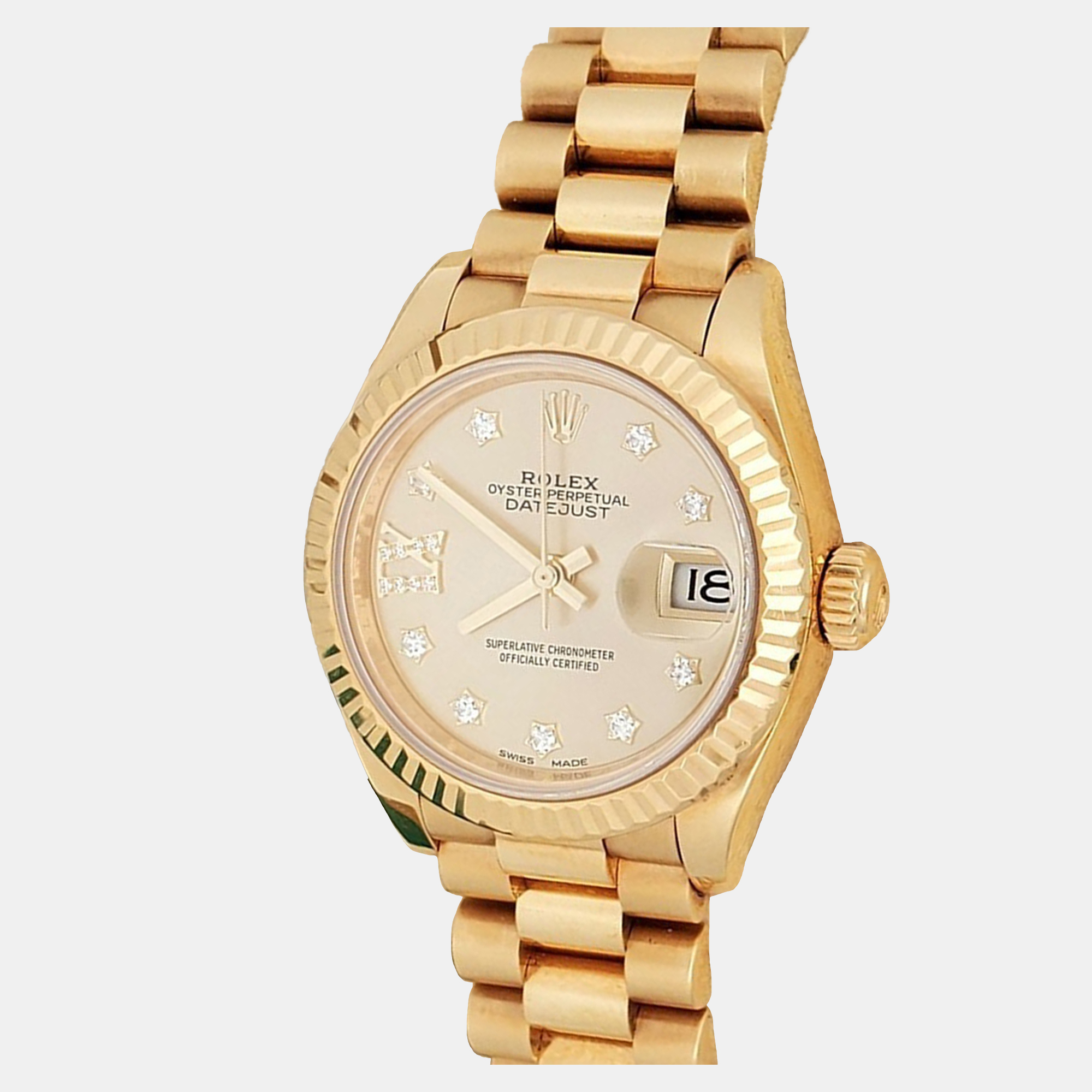 

Rolex President Datejust 279178 Automatic Diamond 18K Yellow Gold Women’s Wristwatch 28 mm