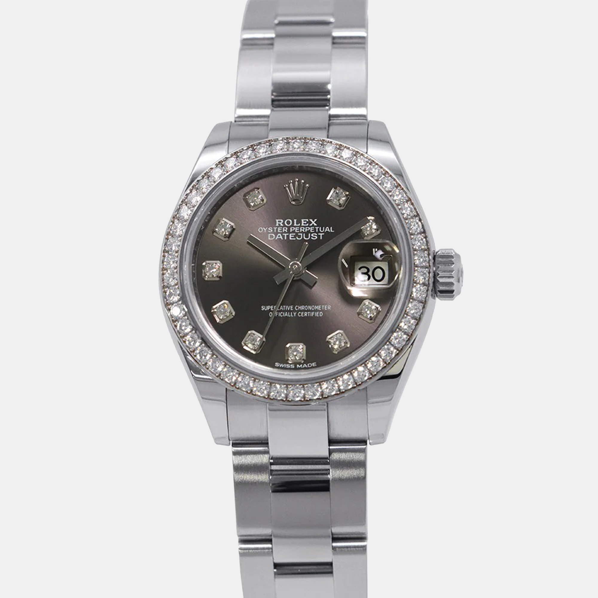Pre-owned Rolex Datejust 279384rbr Automatic Grey 18k White Gold Stainless Steel Women's Wristwatch 28 Mm In Gray