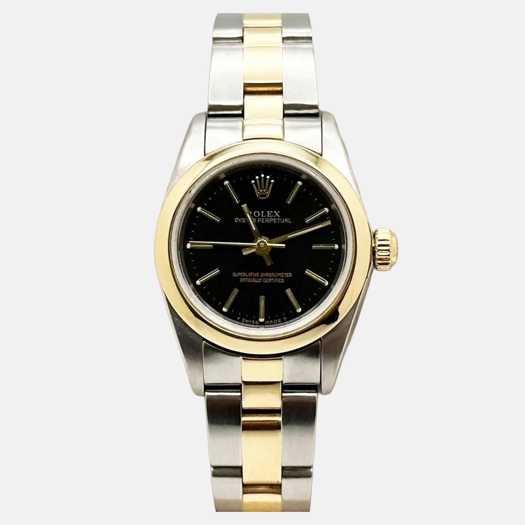 

Rolex Oyster Perpetual 76183 Automatic Black 18k Yellow Gold Stainless Steel Women's Wristwatch 24 mm