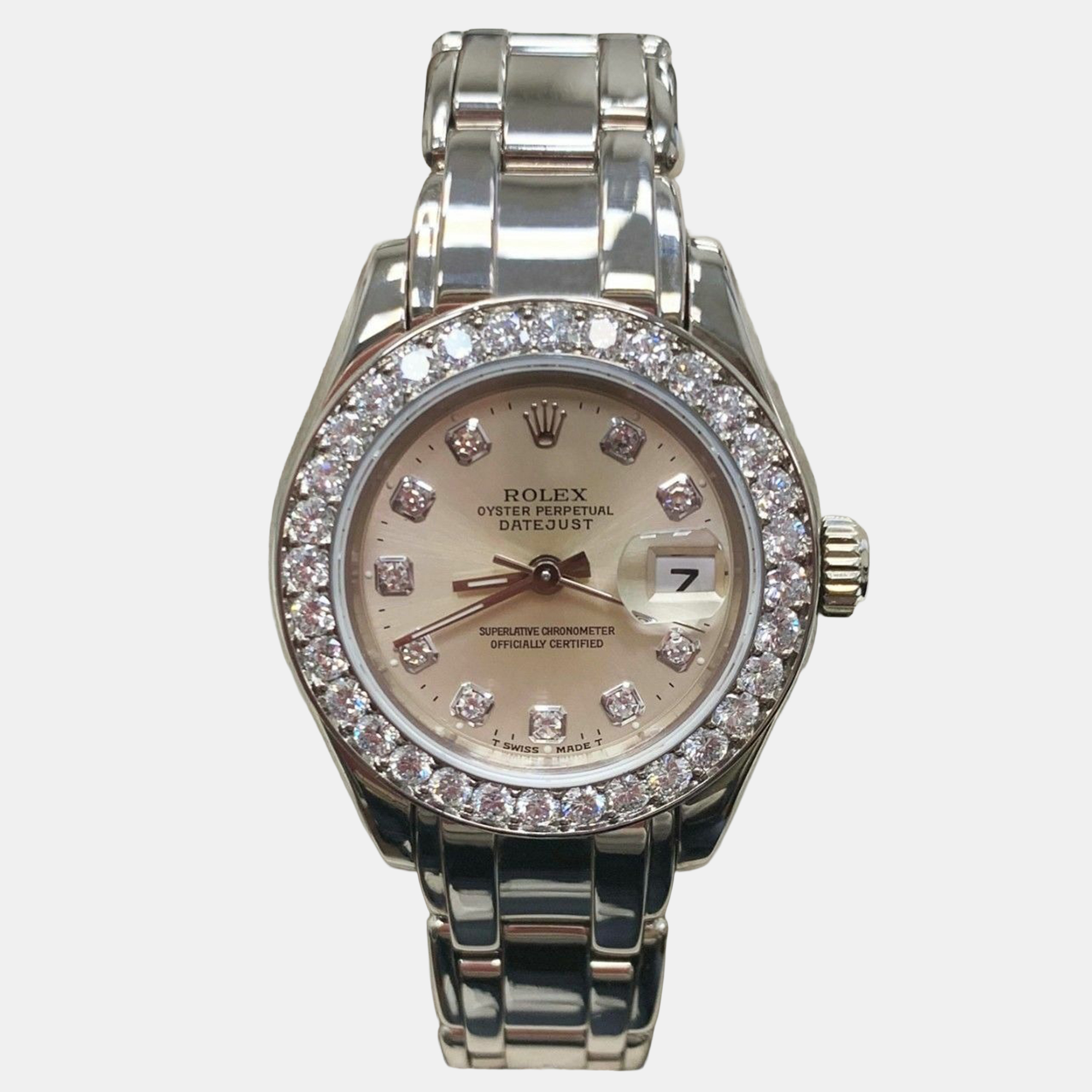 

Rolex Pearlmaster 69299 Automatic Diamond 18k White Gold Women's Wristwatch 29 mm, Silver