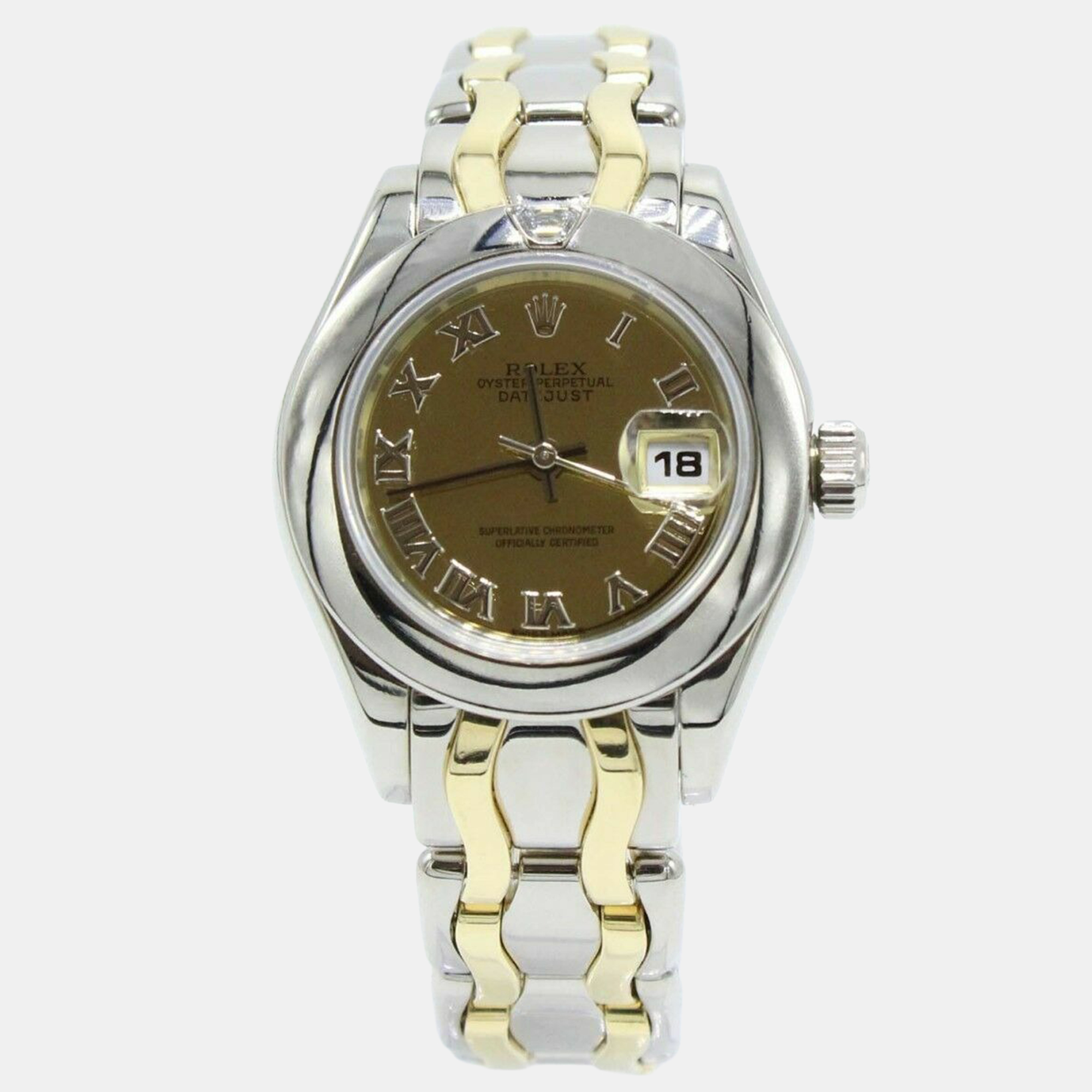 Rolex Pearlmaster 69329 Automatic Diamond 18k Yellow Gold White Gold Women’s Wristwatch 29 mm
