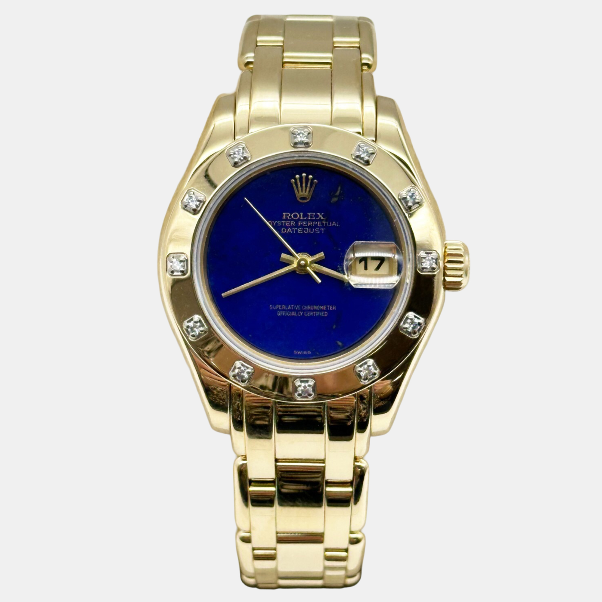 Rolex Pearlmaster 69318 Automatic Lapis Lazuli 18k Yellow Gold Women’s Wristwatch 29 mm