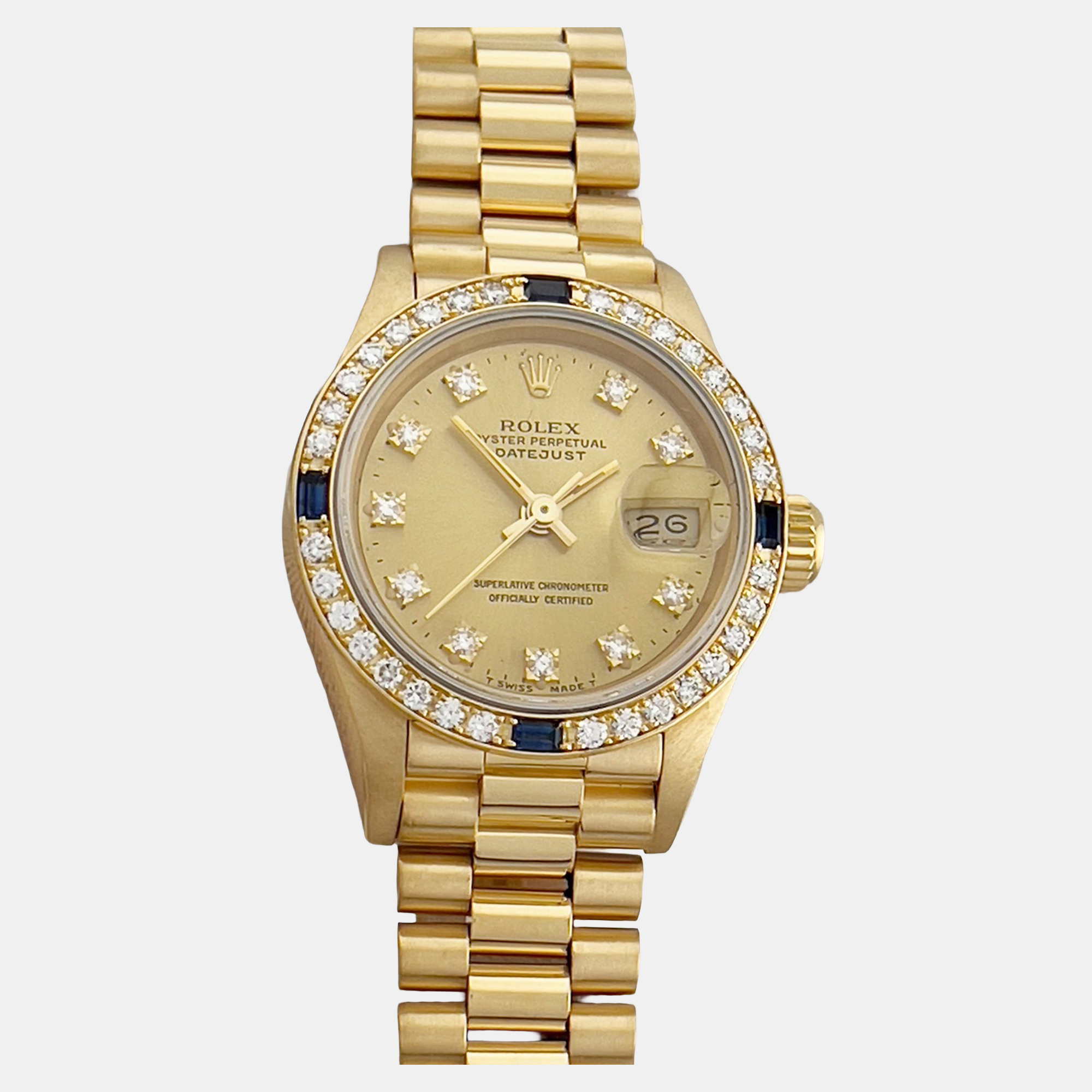 

Rolex President Datejust 69088 Automatic Diamond 18k Yellow Gold Women's Wristwatch 26 mm