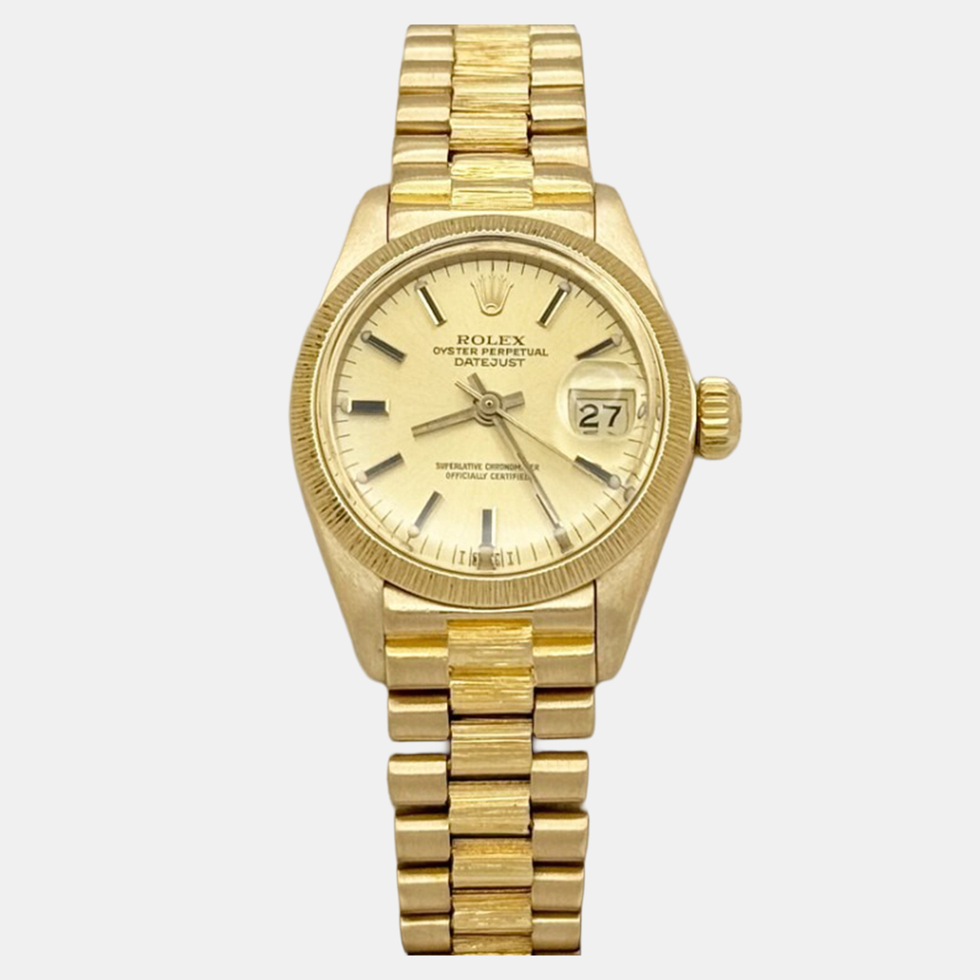

Rolex President Datejust 6927 Automatic Champagne 18k Yellow Gold Women's Wristwatch 26 mm