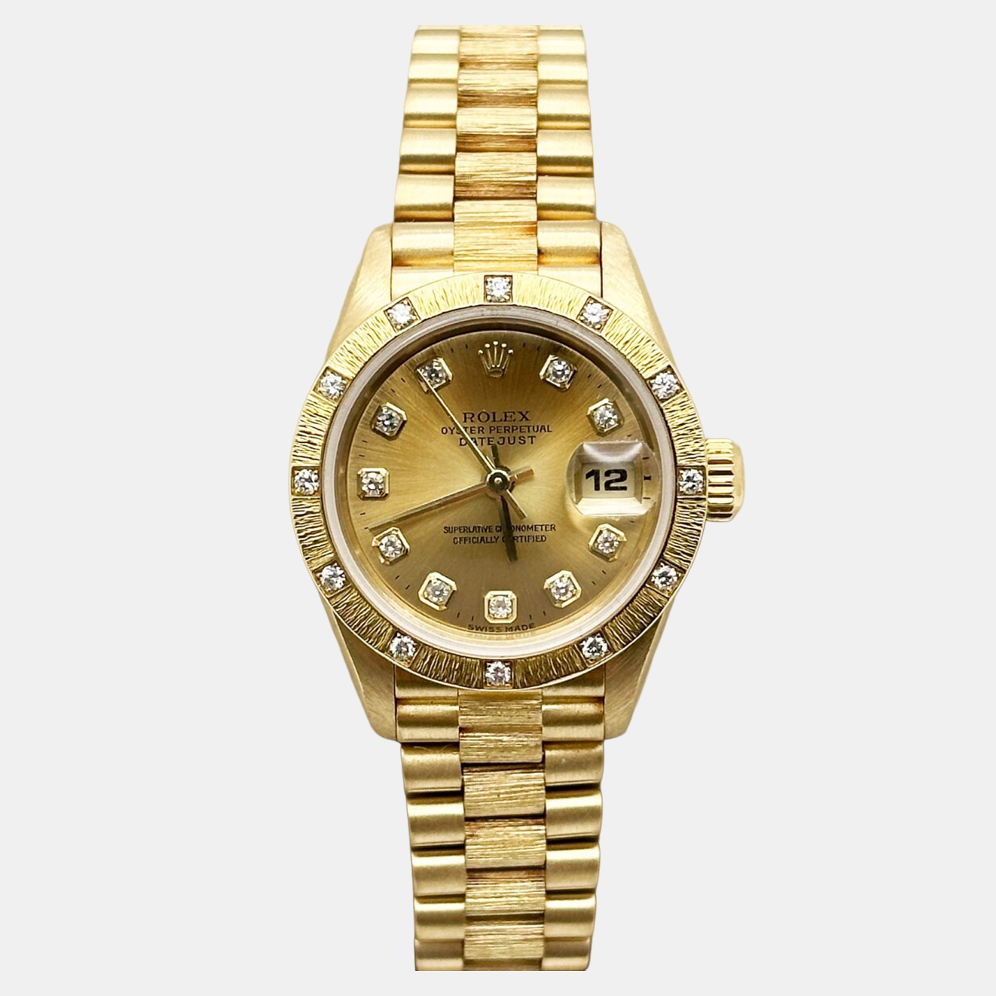 

Rolex President Datejust 69288 Automatic Champagne Diamond 18k Yellow Gold Women's Wristwatch 26 mm