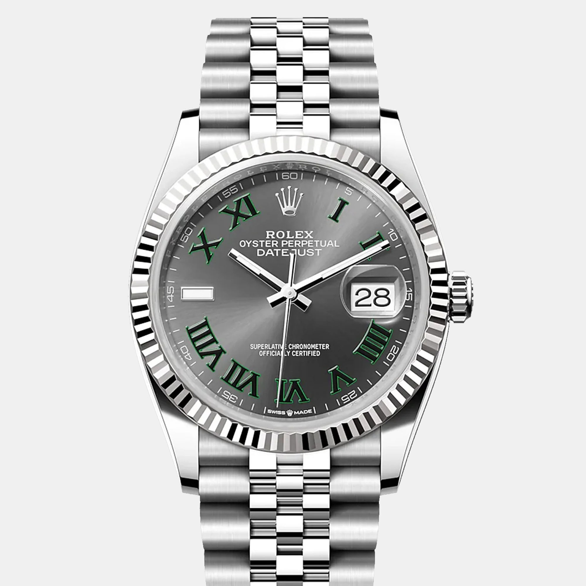 

Rolex Datejust 126234-0045 Automatic Wimbledon Dial Stainless Steel Men's Wristwatch 36 mm, Grey
