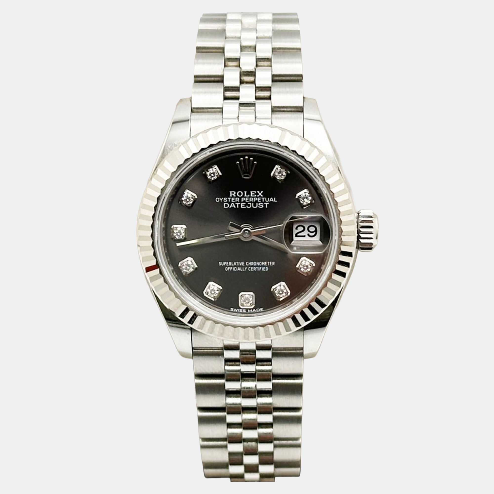 

Rolex Datejust 279174 Automatic SIlver 18k White Gold Diamond Stainless Steel Women's Wristwatch 28 mm, Grey