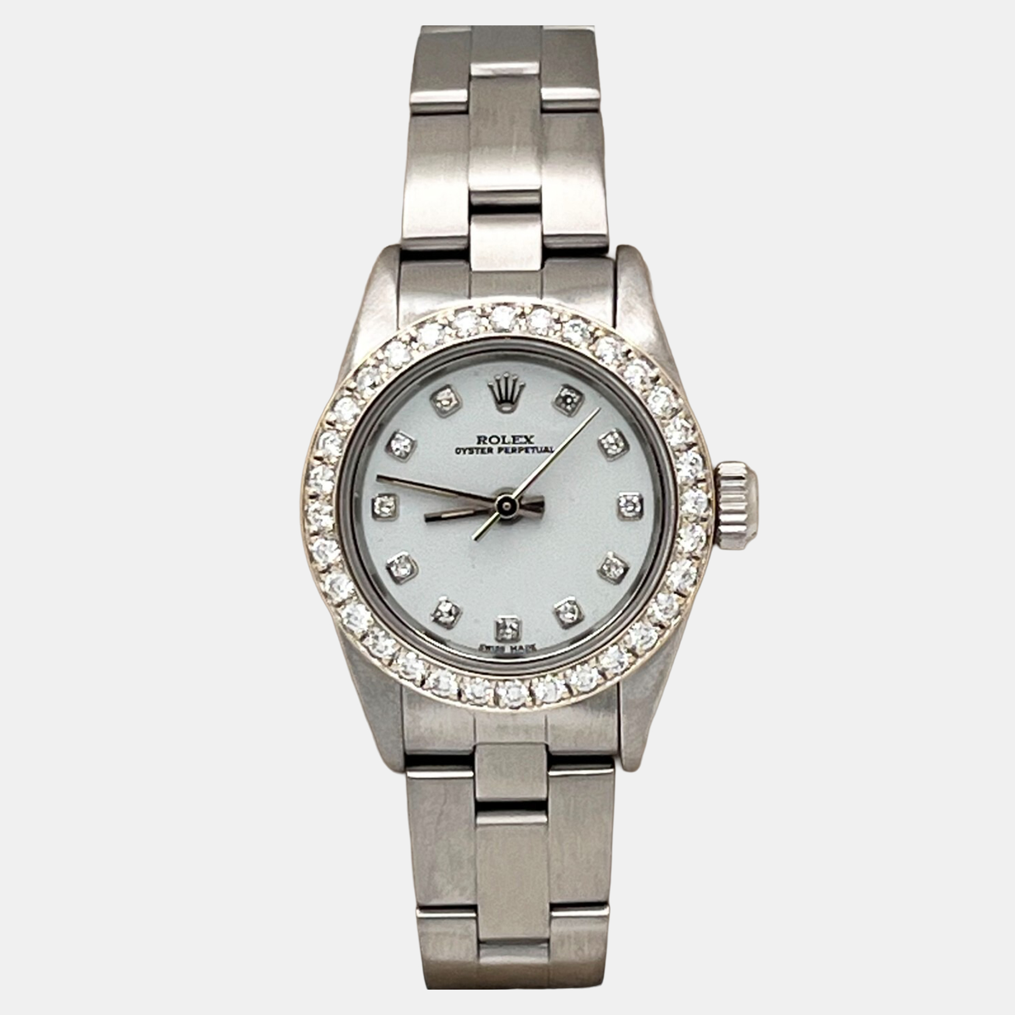 

Rolex Oyster Perpetual 67194 Automatic Diamond and Stainless Steel Women's Wristwatch 26 mm, White