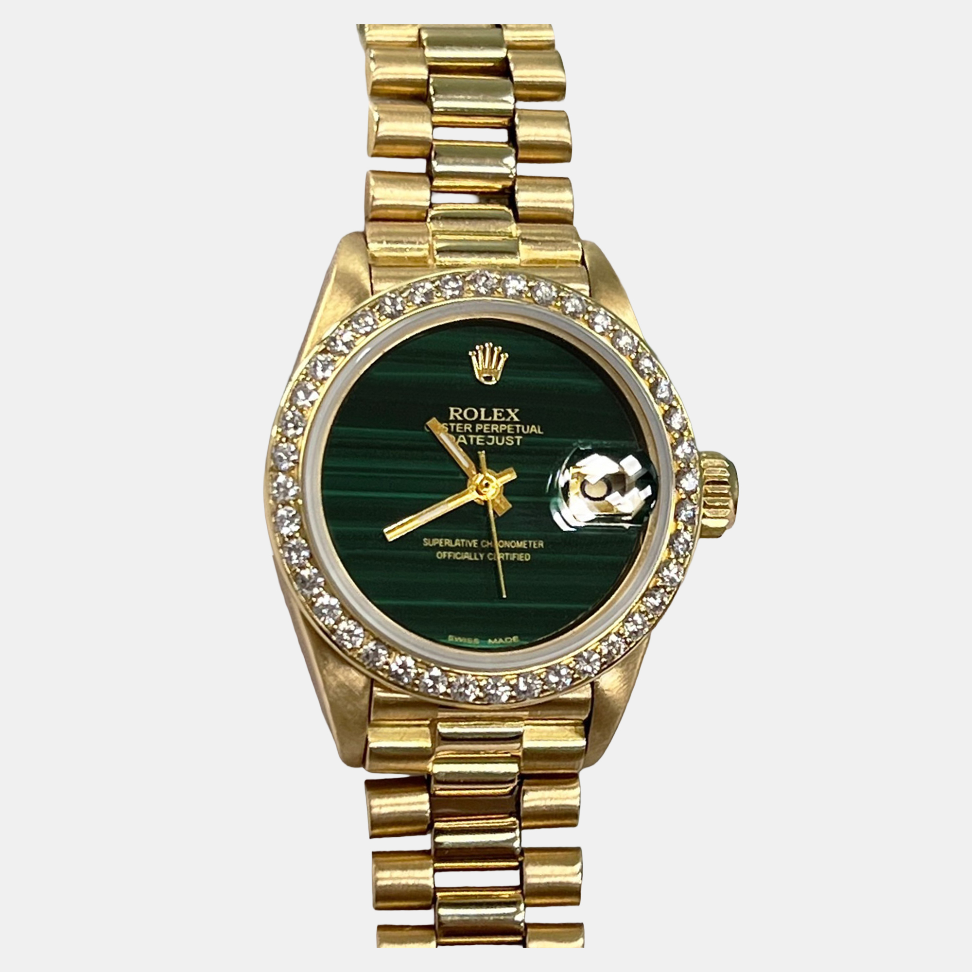 

Rolex President 6917 Automatic Green Malachite and 18K Yellow Gold Women's Wristwatch 26 mm