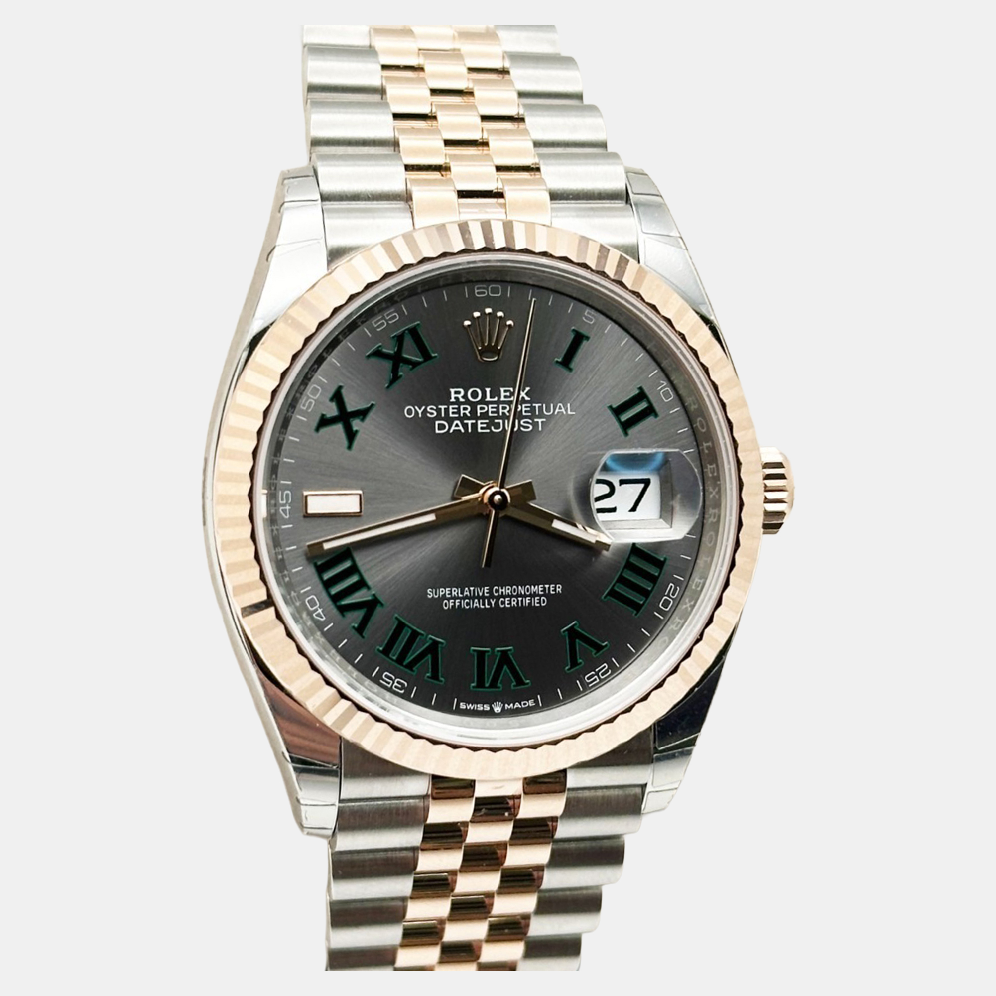 

Rolex Datejust 126231 Automatic Wimbledon 18K Rose Gold & Stainless Steel Women's Wristwatch 36 mm, Grey
