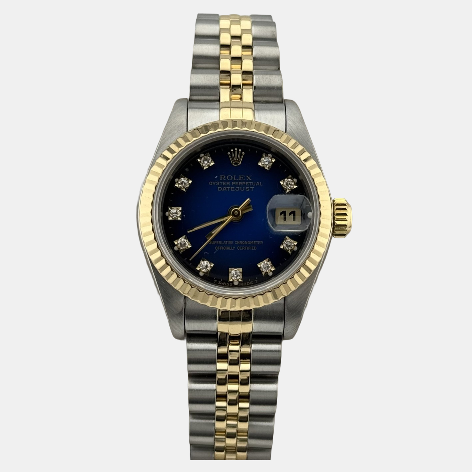 

Rolex Datejust 69173 Automatic Blue Vignette Diamond 18K Yellow Gold Stainless Steel Women's Wristwatch 26 mm