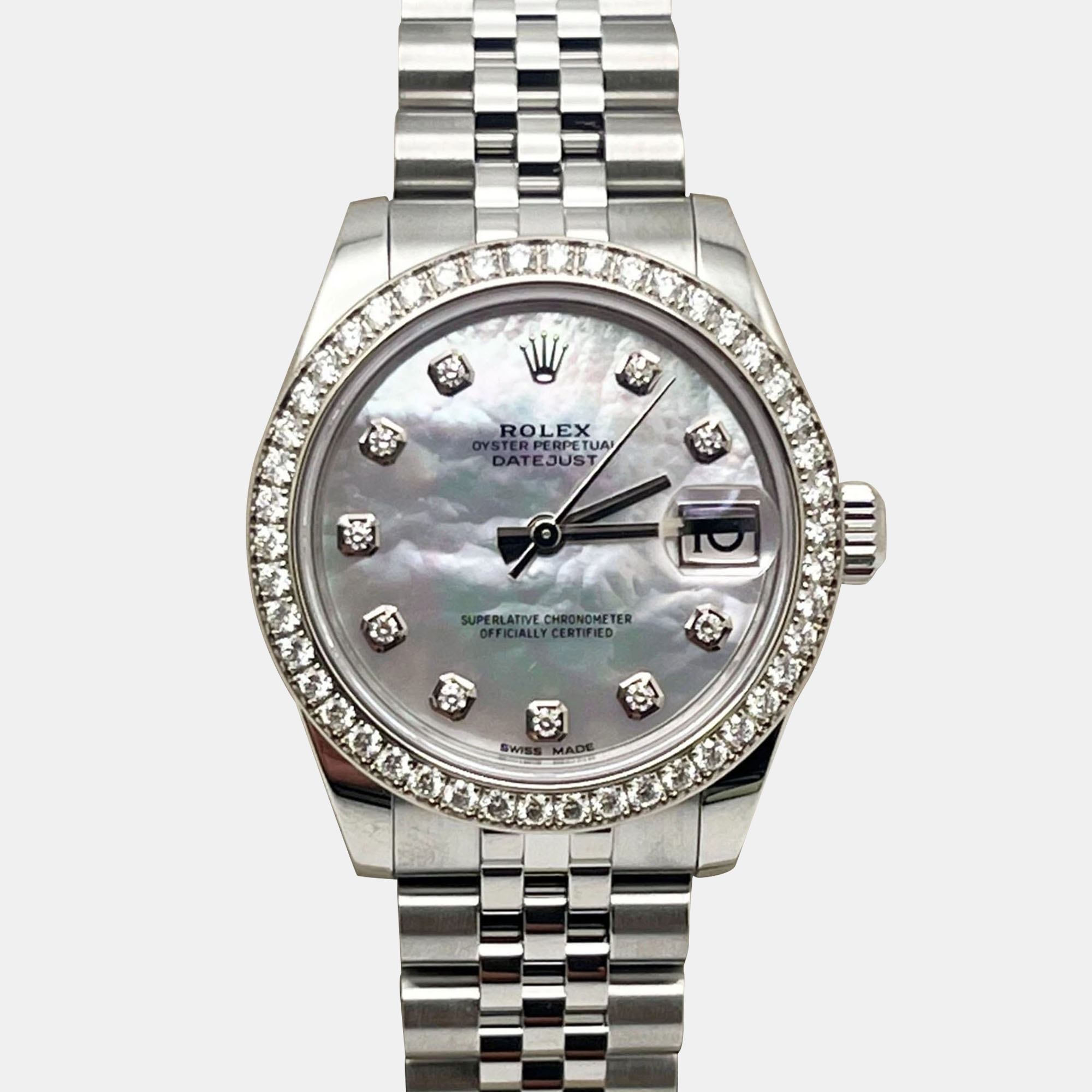 

Rolex Datejust 178384 Automatic Mother of Pearl Diamond Dial & Bezel Stainless Steel Women's Wristwatch 31 mm, Silver