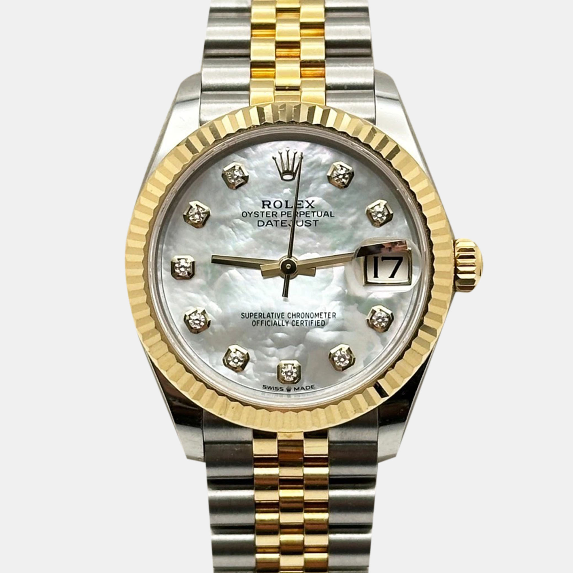 

Rolex Datejust 278273 Automatic Mother of Pearl Diamond 18K Yellow Gold Stainless Steel Women's Wristwatch 31 mm, Silver