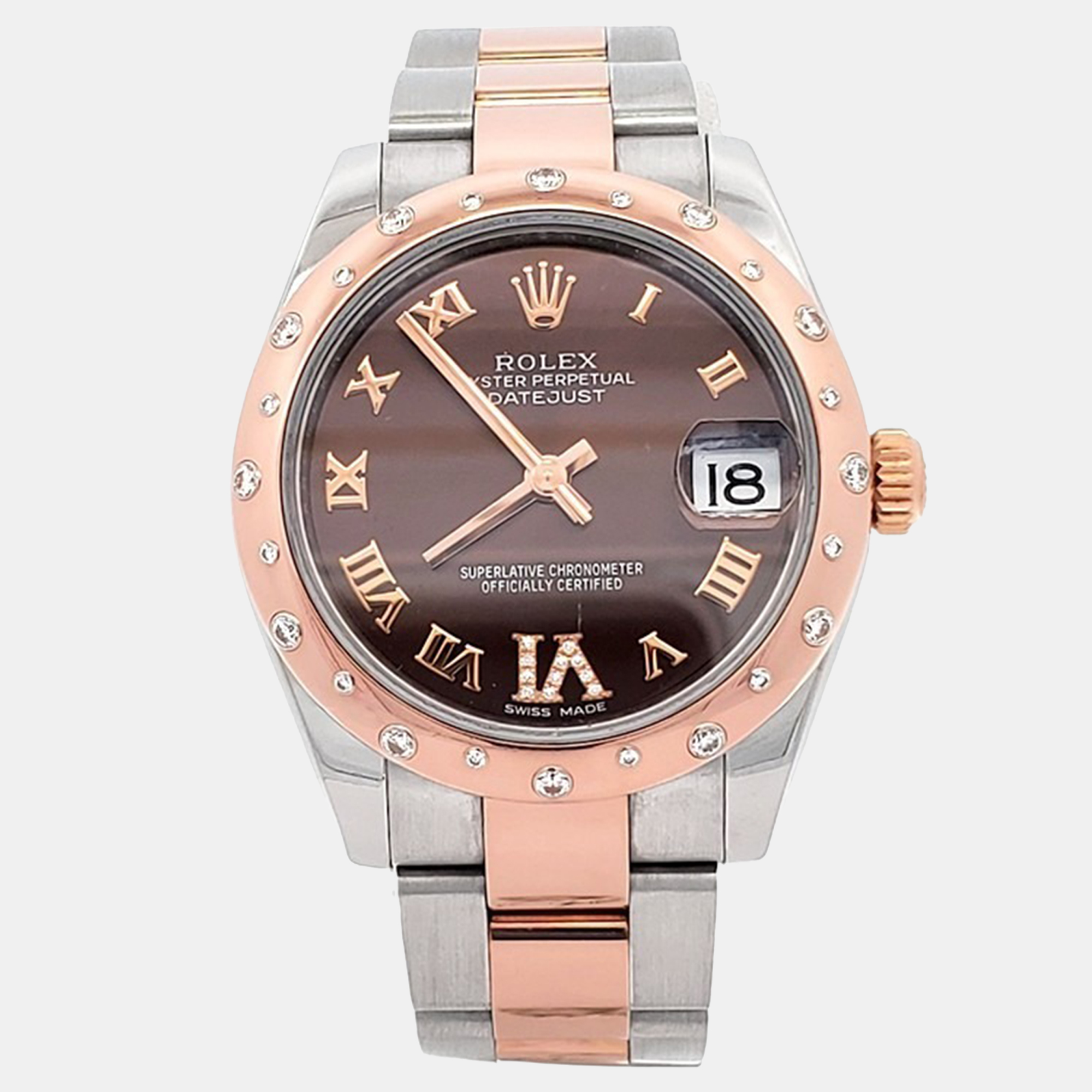 

Rolex Datejust 178341 Automatic Diamond Chocolate 18k Rose Gold Stainless Steel Women's Wristwatch 31 mm, Brown