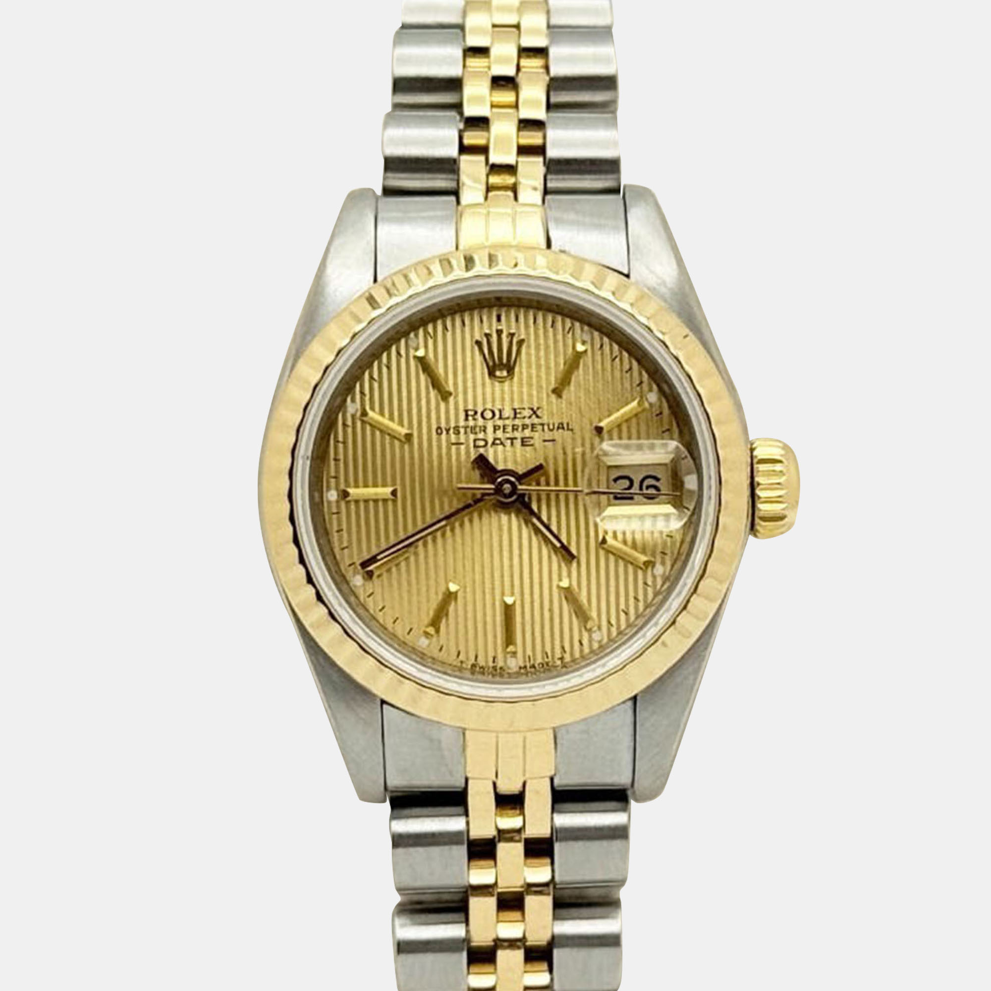 

Rolex Datejust 69173 Automatic Champagne Tapestry Dial 18K Yellow Gold Stainless Steel Women's Wristwatch