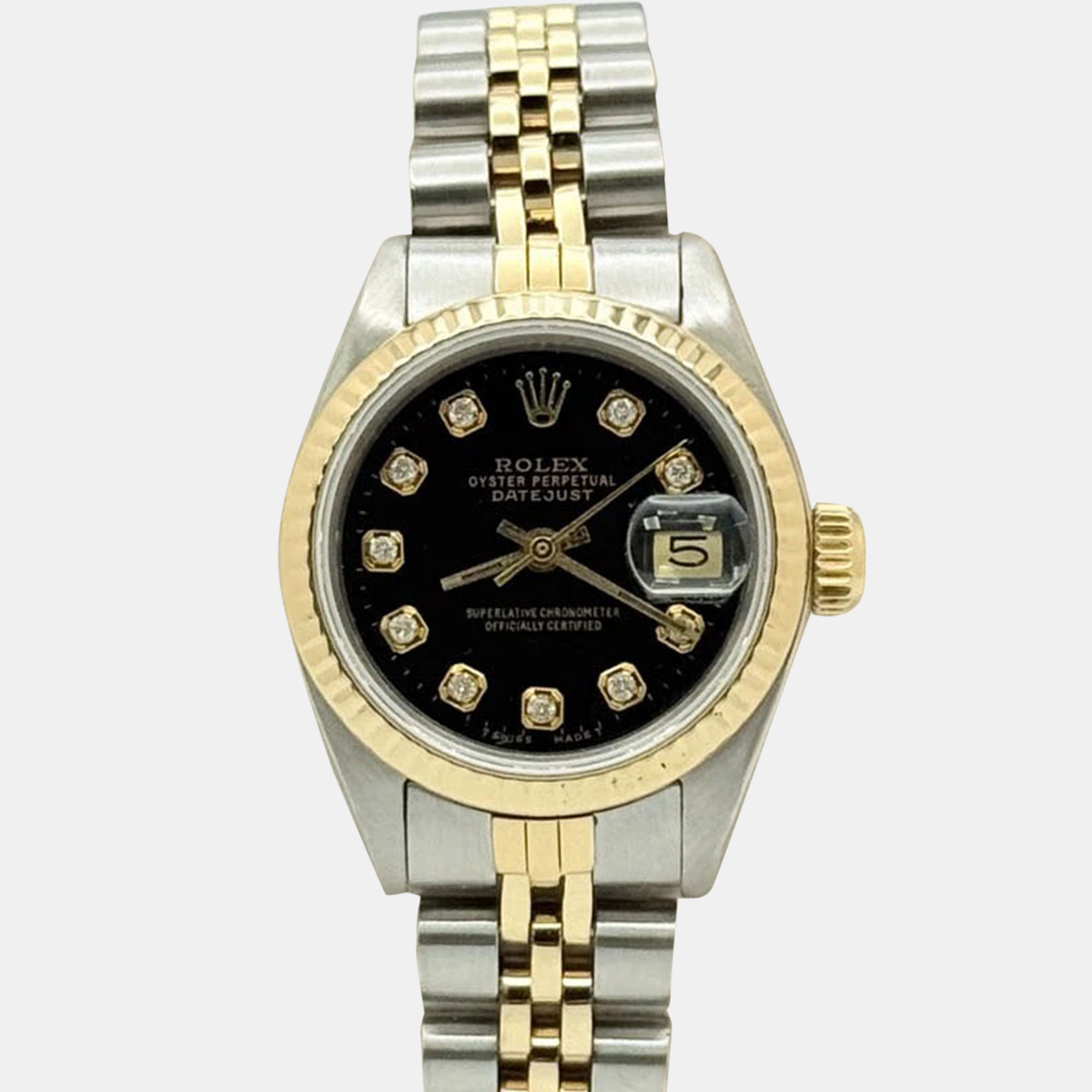 

Rolex Datejust 69173 Automatic Black Diamond Dial 18k Yellow Gold Stainless Steel Women's Wristwatch