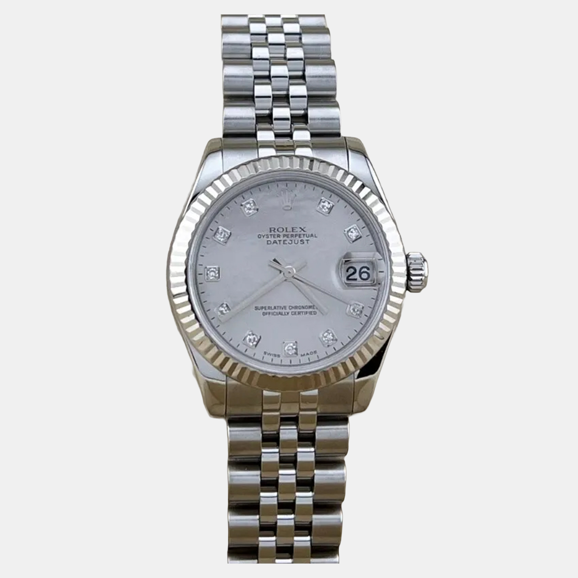 

Rolex Datejust 31 178274 Automatic Mother of Pearl Diamond Dial Oystersteel 18k White Gold Women's Wristwatch 31 mm, Silver