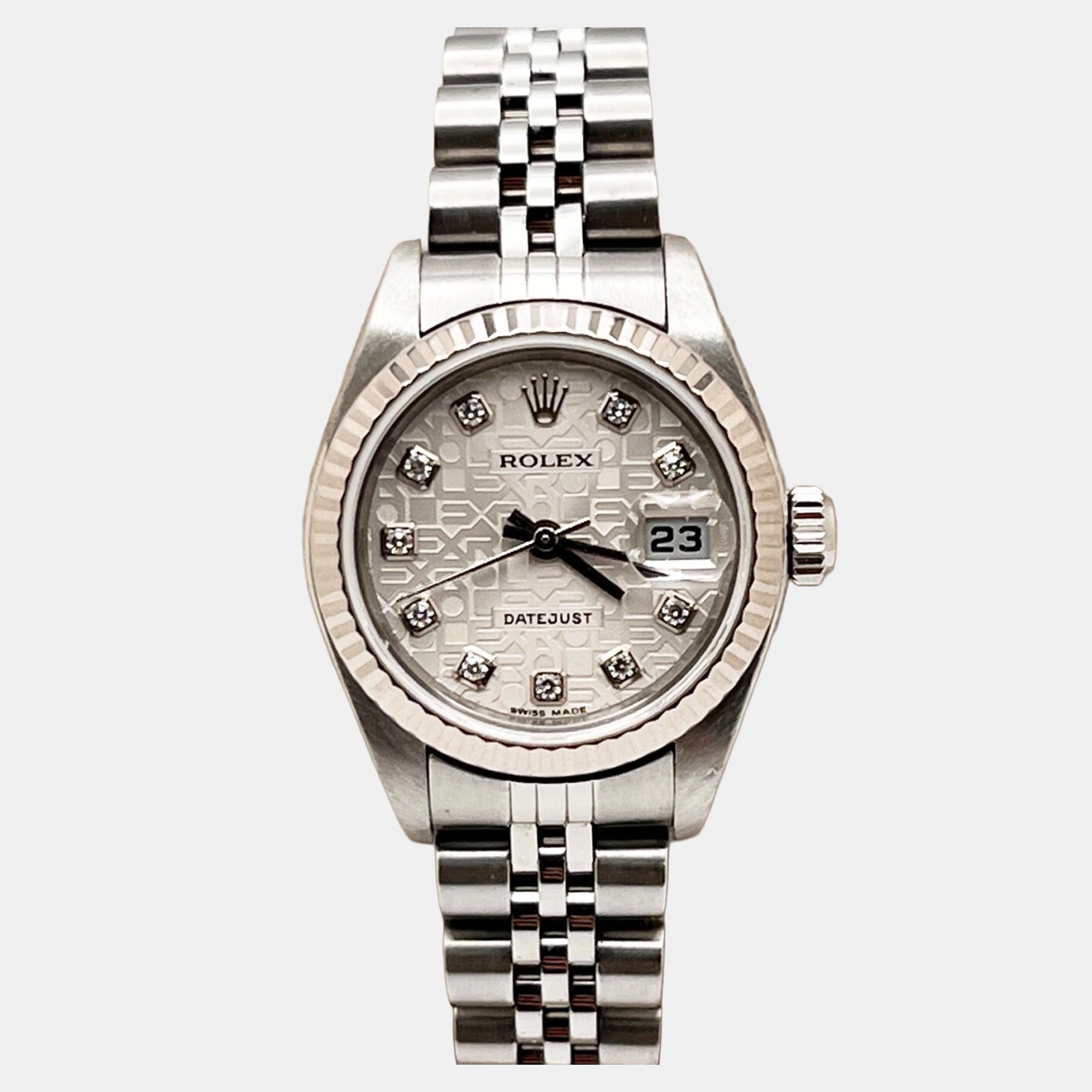 

Rolex Datejust 79174 Automatic Jubilee Diamond Dial Stainless Steel 18K White Gold Women's Wristwatch 26 mm, Silver