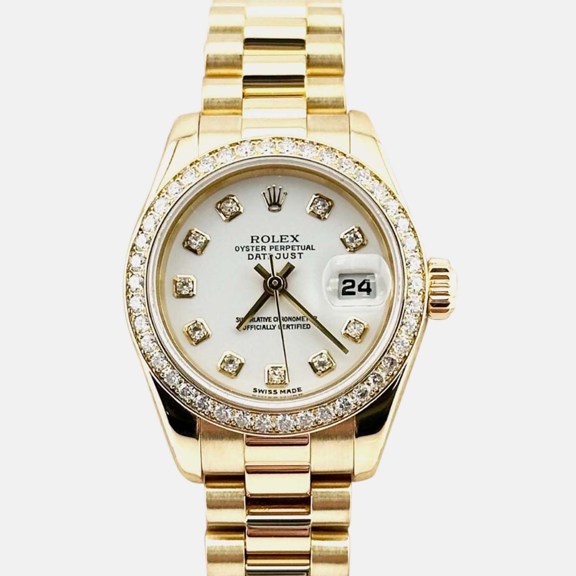 

Rolex President Datejust 179138 Automatic White diamonds 18k Yellow Gold Women's Wristwatch 26 mm