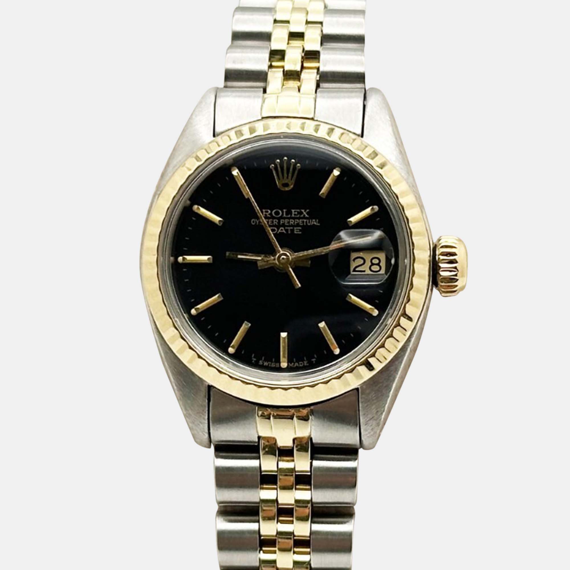 

Rolex Date 6917 Automatic Black 14k Yellow Gold Stainless Steel Women's Wristwatch 26 mm