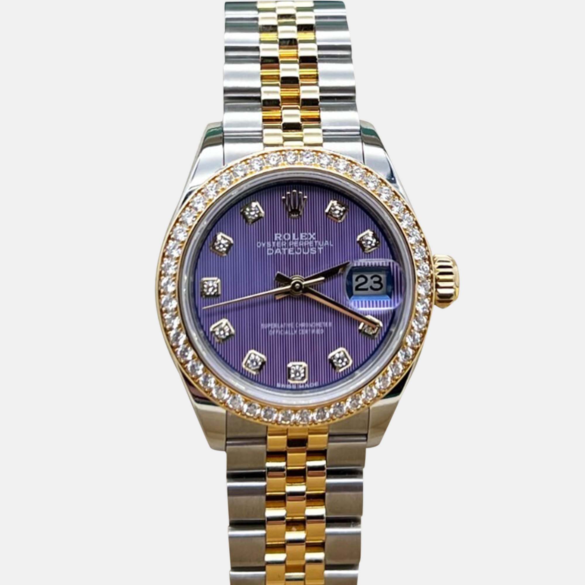 

Rolex Datejust 279383RBR Automatic Purple Diamonds 18k Yellow Gold Stainless Steel Women's Wristwatch 28 mm