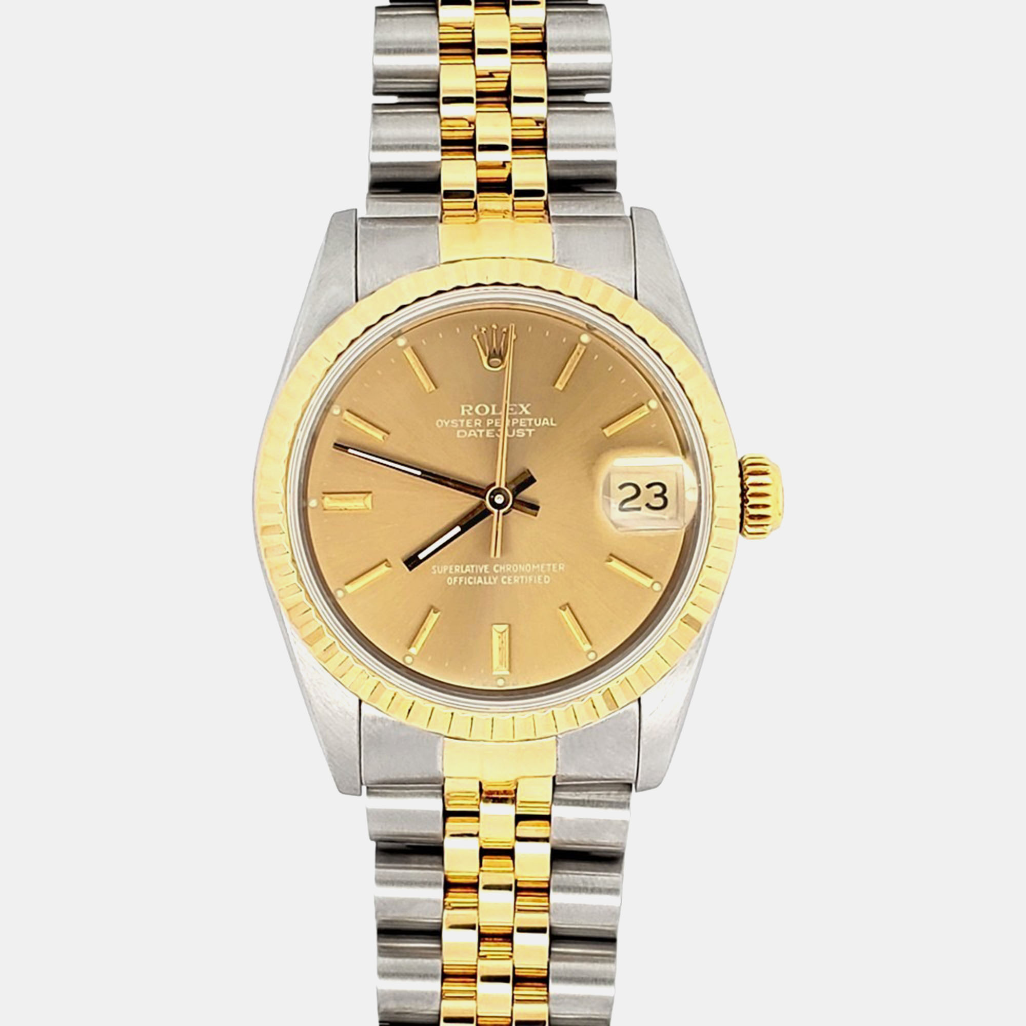 

Rolex Datejust 68273 Automatic Champagne Index Dial Yellow Gold Stainless Steel Women's Wristwatch 31 mm