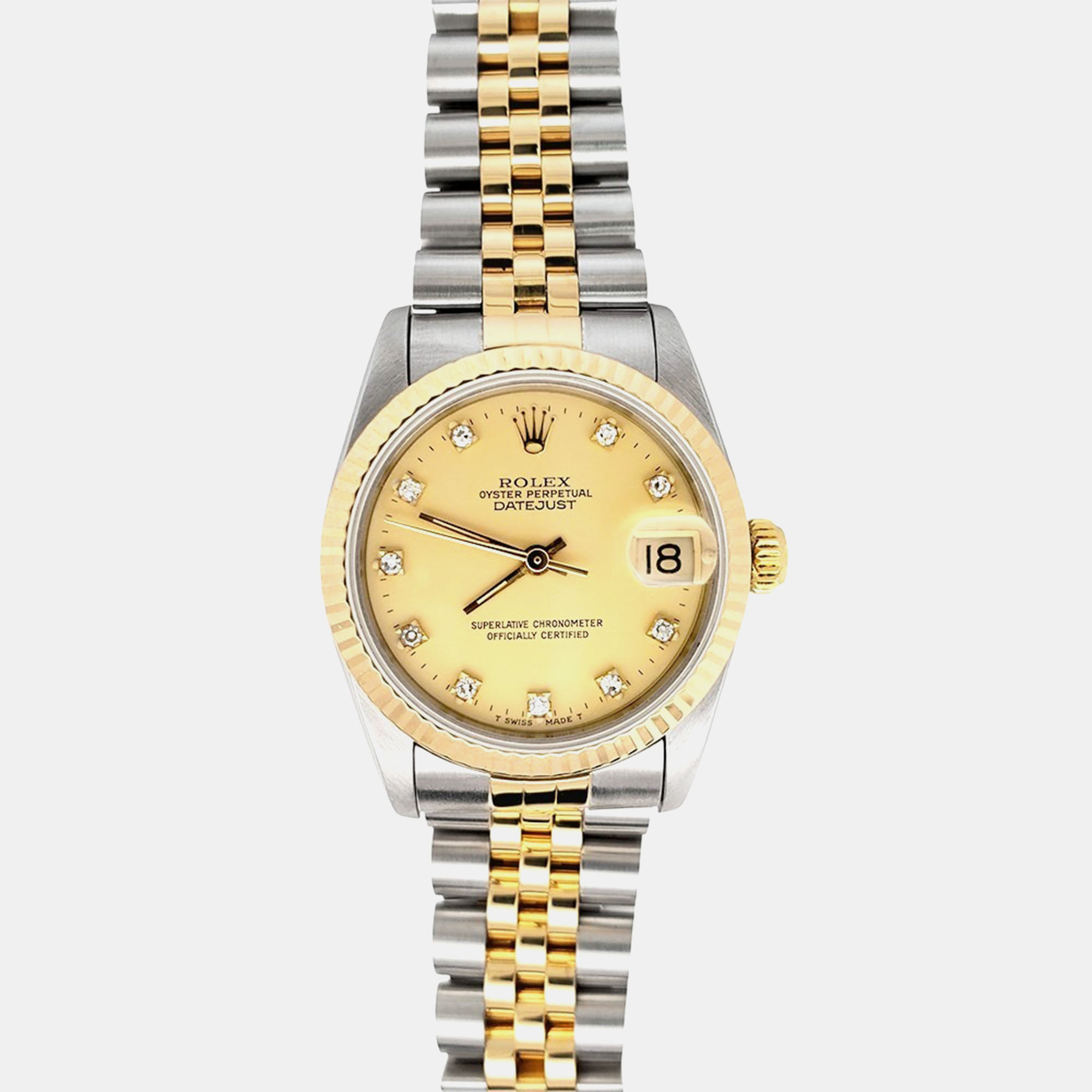 

Rolex Datejust 68273 Automatic Factory Champagne Diamond Dial 18k Yellow Gold Stainless Steel Women's Wristwatch 31 mm