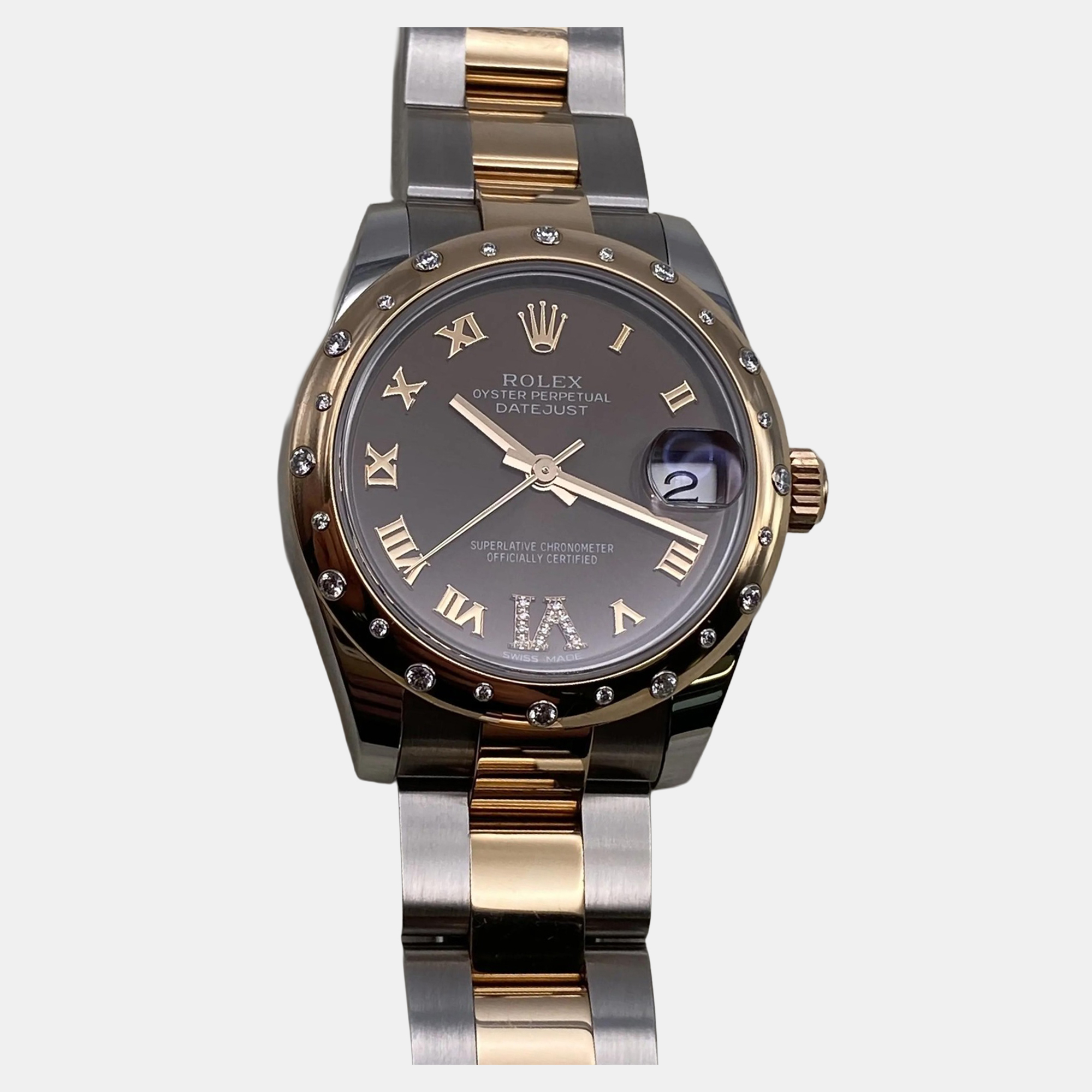 

Rolex Datejust 178341 Automatic Brown Dial 18k Rose Gold Stainless Steel Diamond Women's Wristwatch
