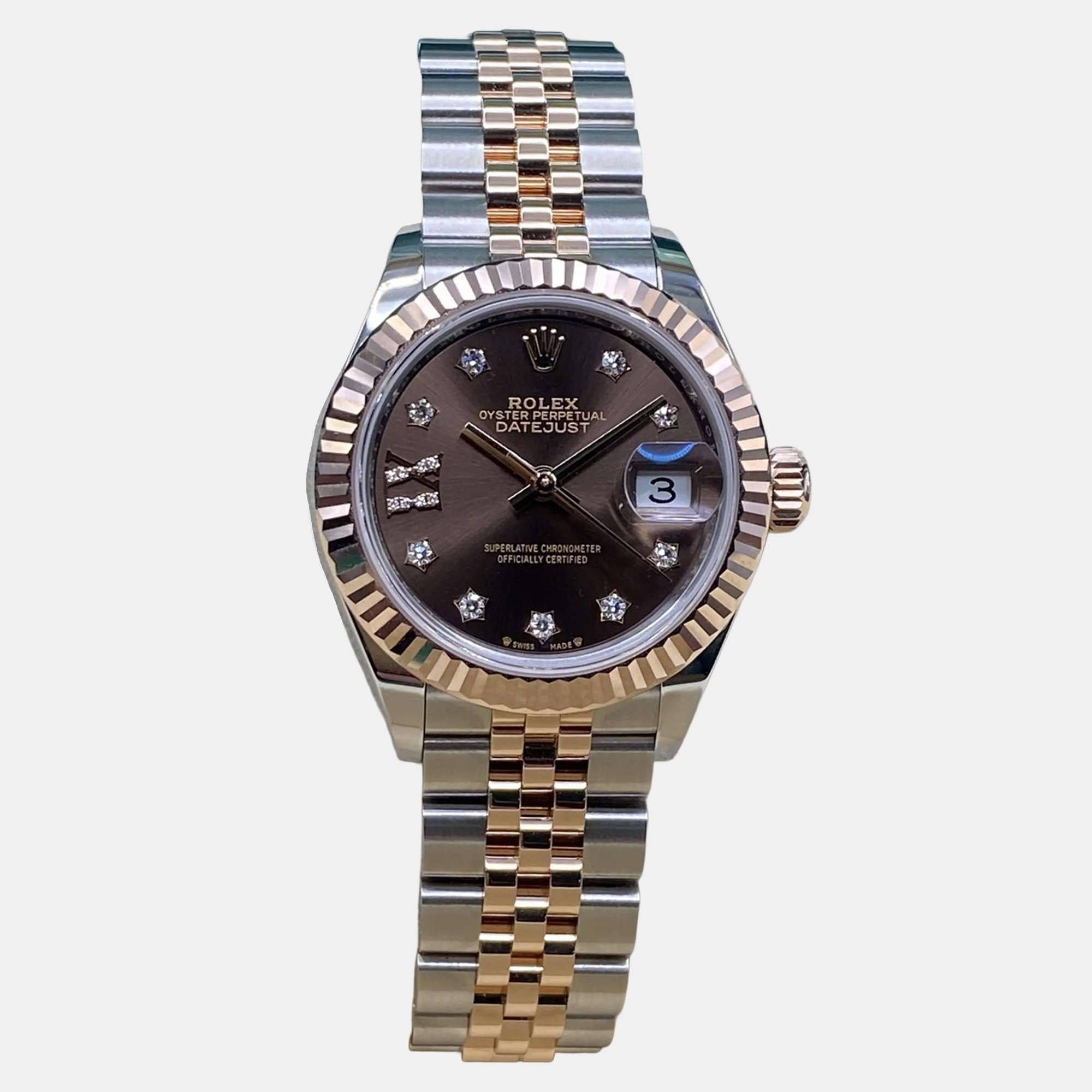 

Rolex Datejust 279171 Automatic Chocolate Diamond Dial Stainless Steel 18k Rose Gold Women's Wristwatch, Brown