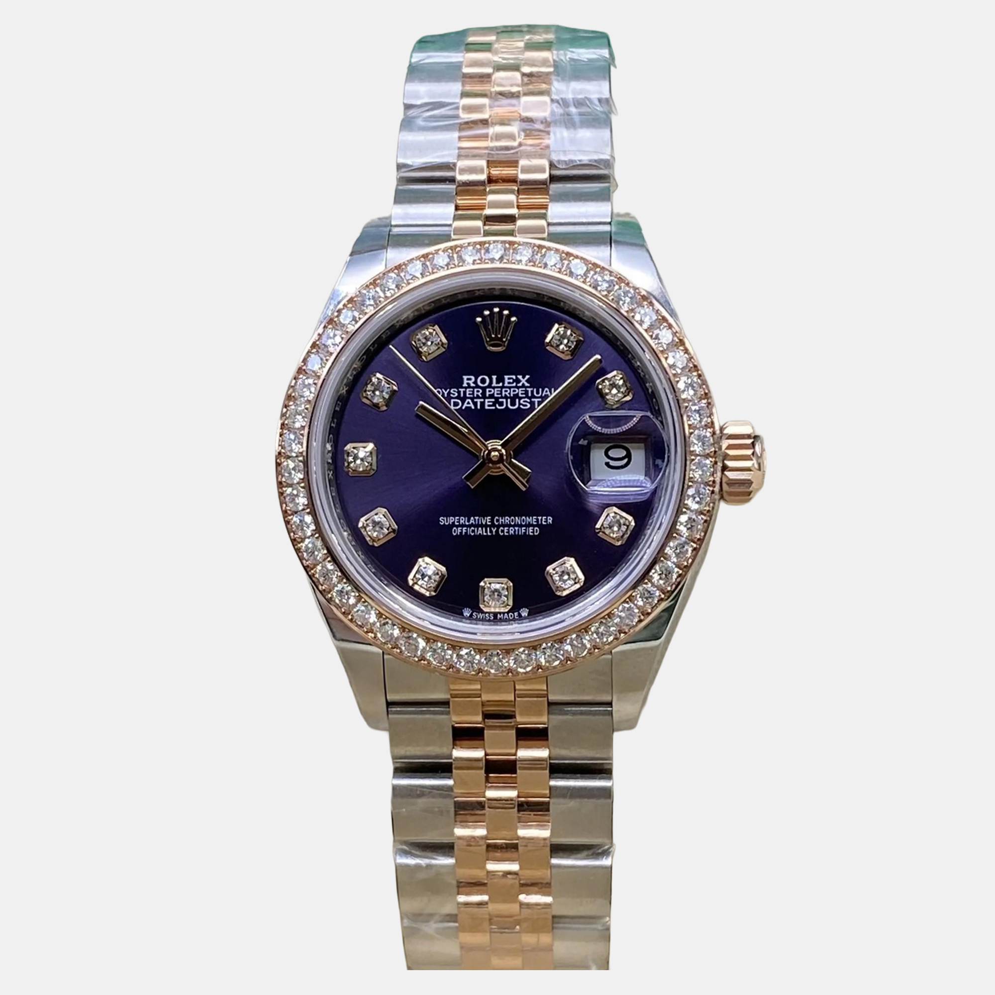 

Rolex Datejust 279381RBR Automatic Aubergine Diamond Dial Stainless Steel 18k Everose Gold Women's Wristwatch, Purple