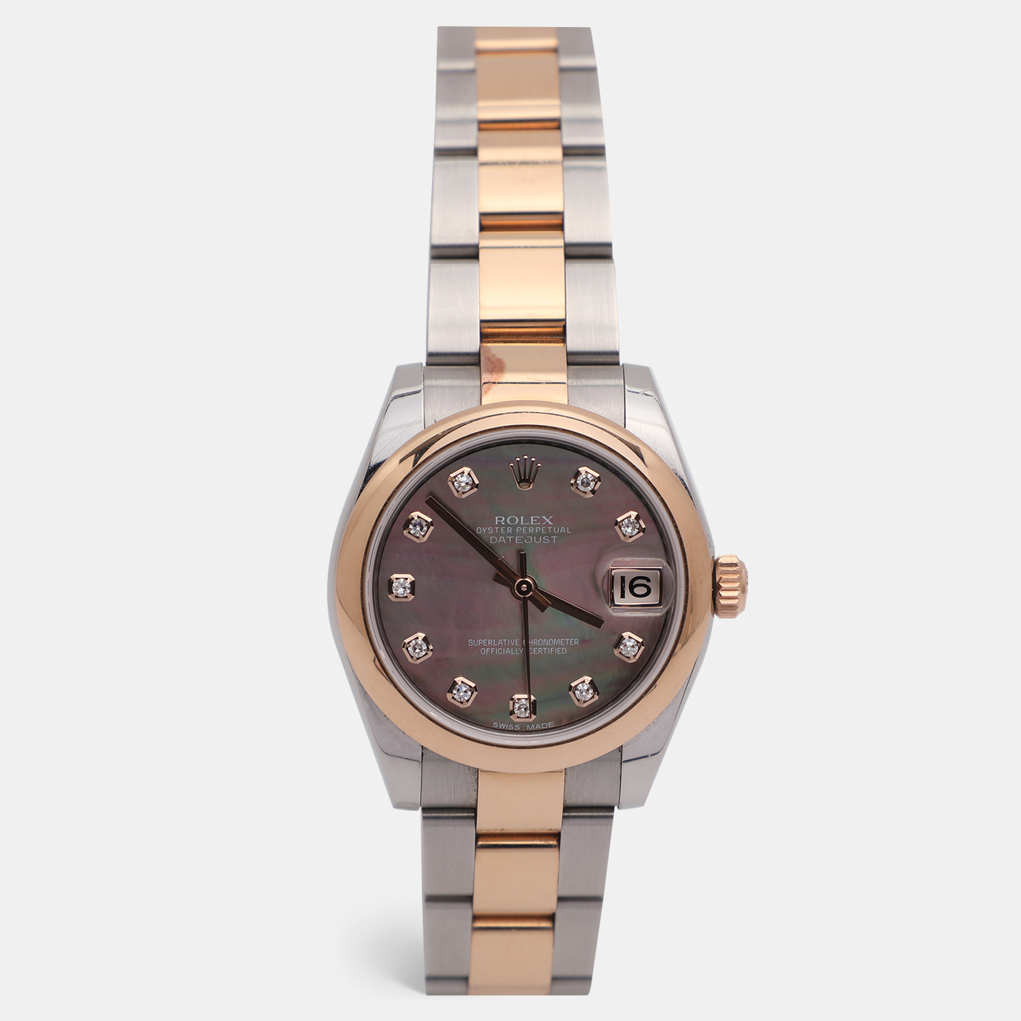 

Rolex Datejust 178241 Black Mother of Pearl 18K Rose Gold Stainless Steel Diamond Oyster Perpetual Women's Wristwatch 31 mm