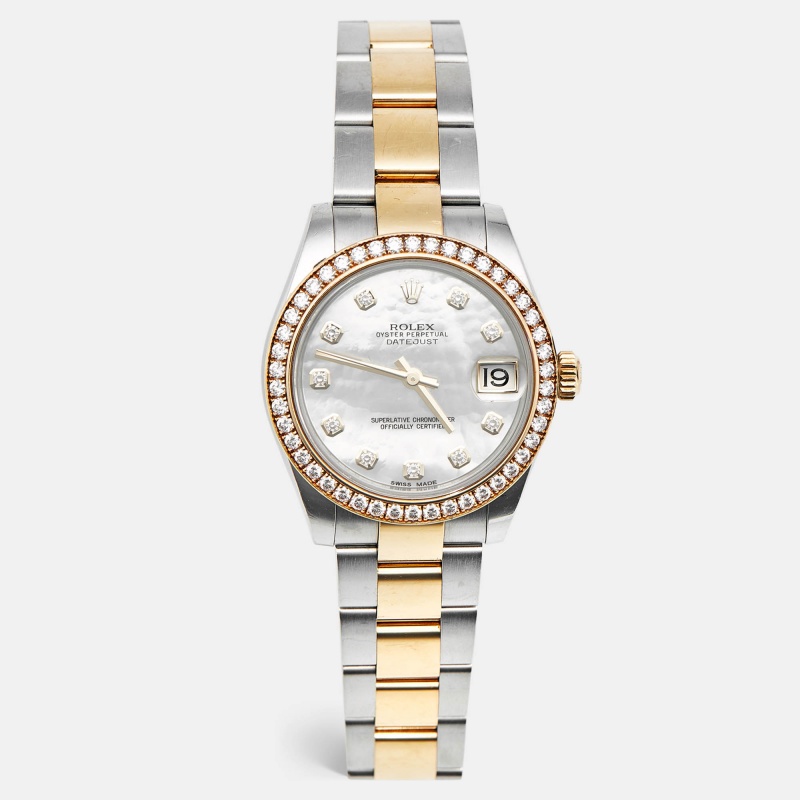 

Rolex Datejust 178383-0020 White Mother Pearl Dial 18k Yellow Gold Stainless Steel Women's Wristwatch 31 mm, Silver
