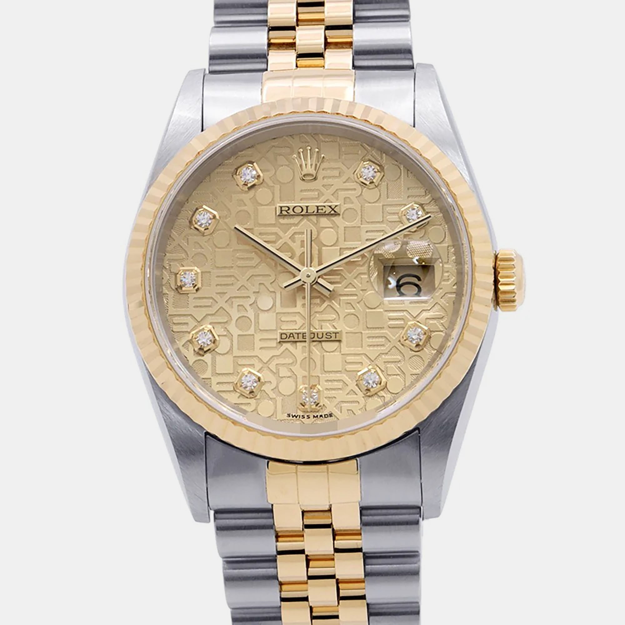 Rolex Datejust 16233 Champagne Dial Stainless Steel 18K Yellow Gold Diamond Automatic Womens Wristwatch 36mm