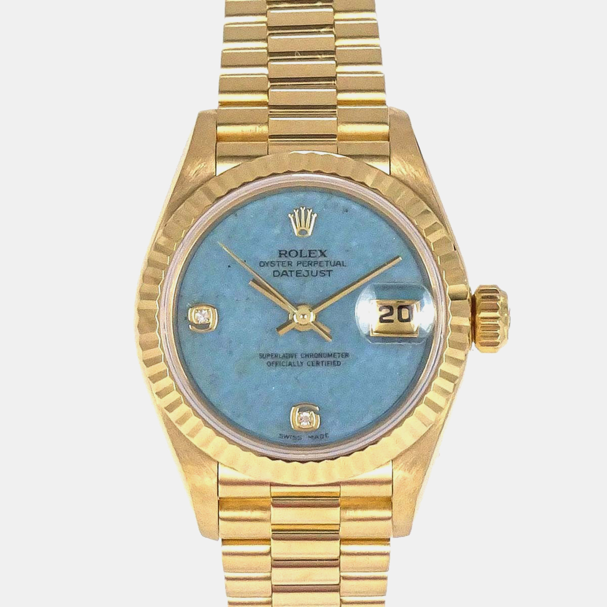 Rolex Datejust 79178 Turquoise 18K Yellow Gold Automatic Womens Wristwatch 26mm
