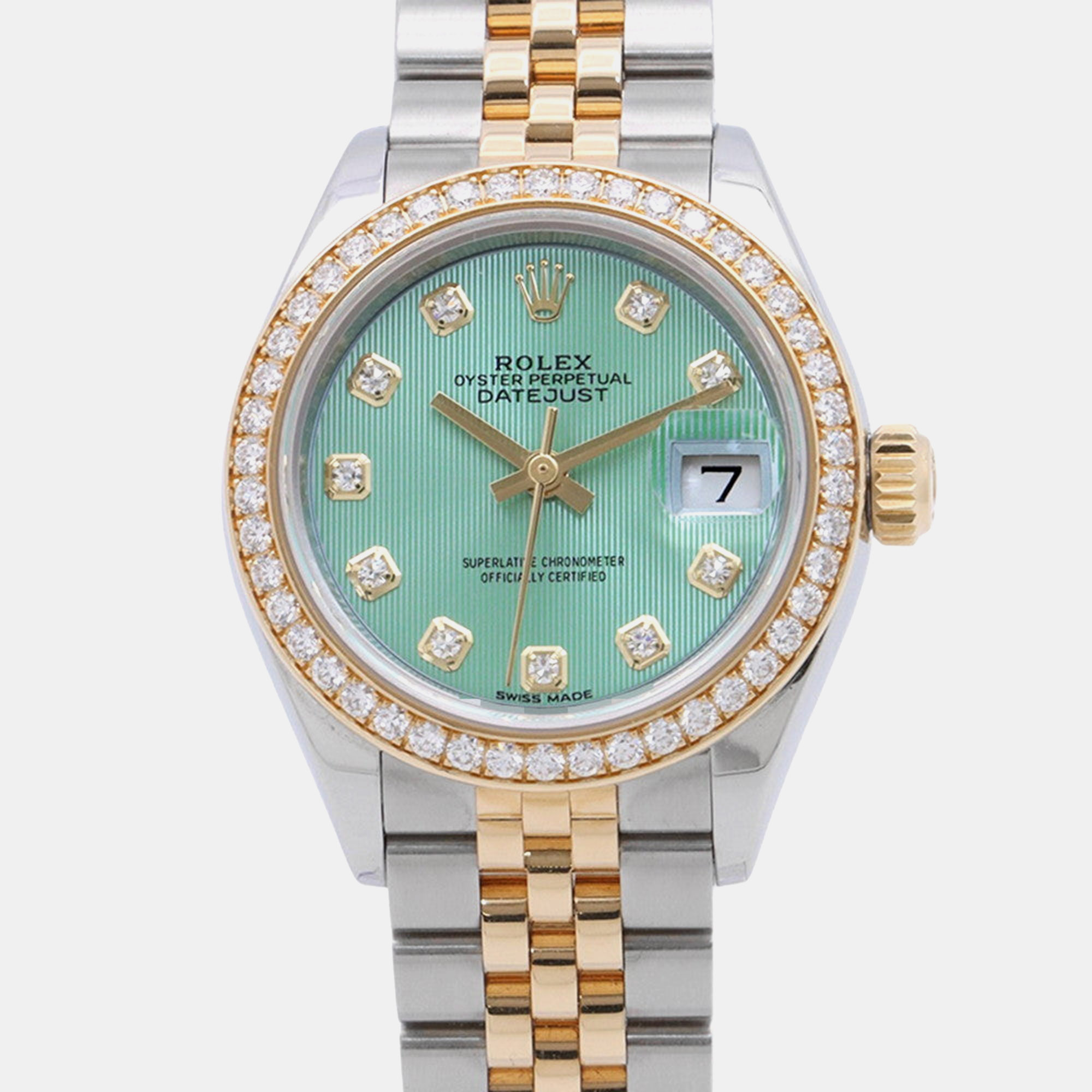 Rolex Lady Datejust 279383RBR Green 18K Yellow Gold Stainless Steel Diamond Automatic Womens Wristwatch 28mm