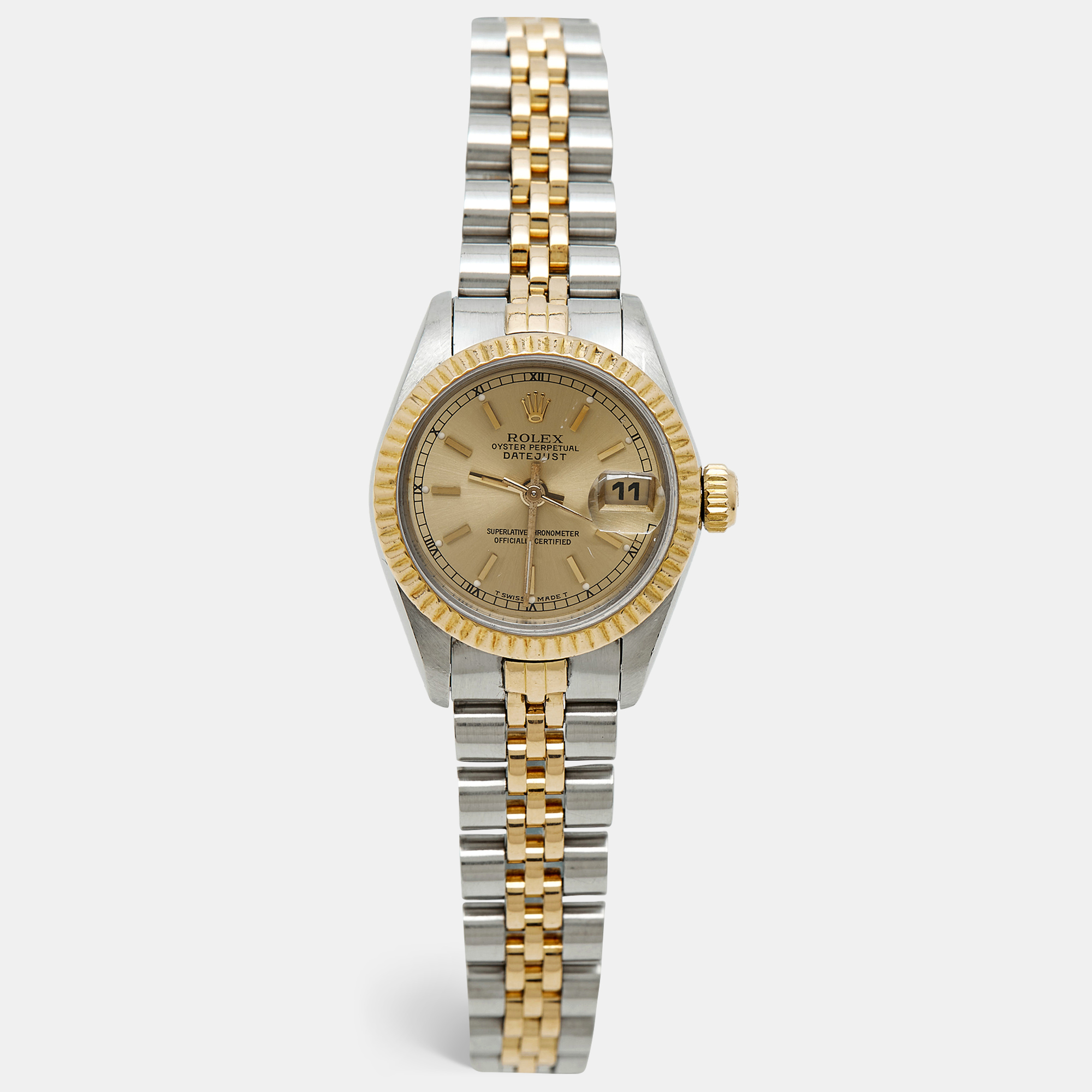 Rolex Datejust 69173 Champagne Dial 18k Yellow Gold Stainless Steel Womens Wristwatch 26 mm